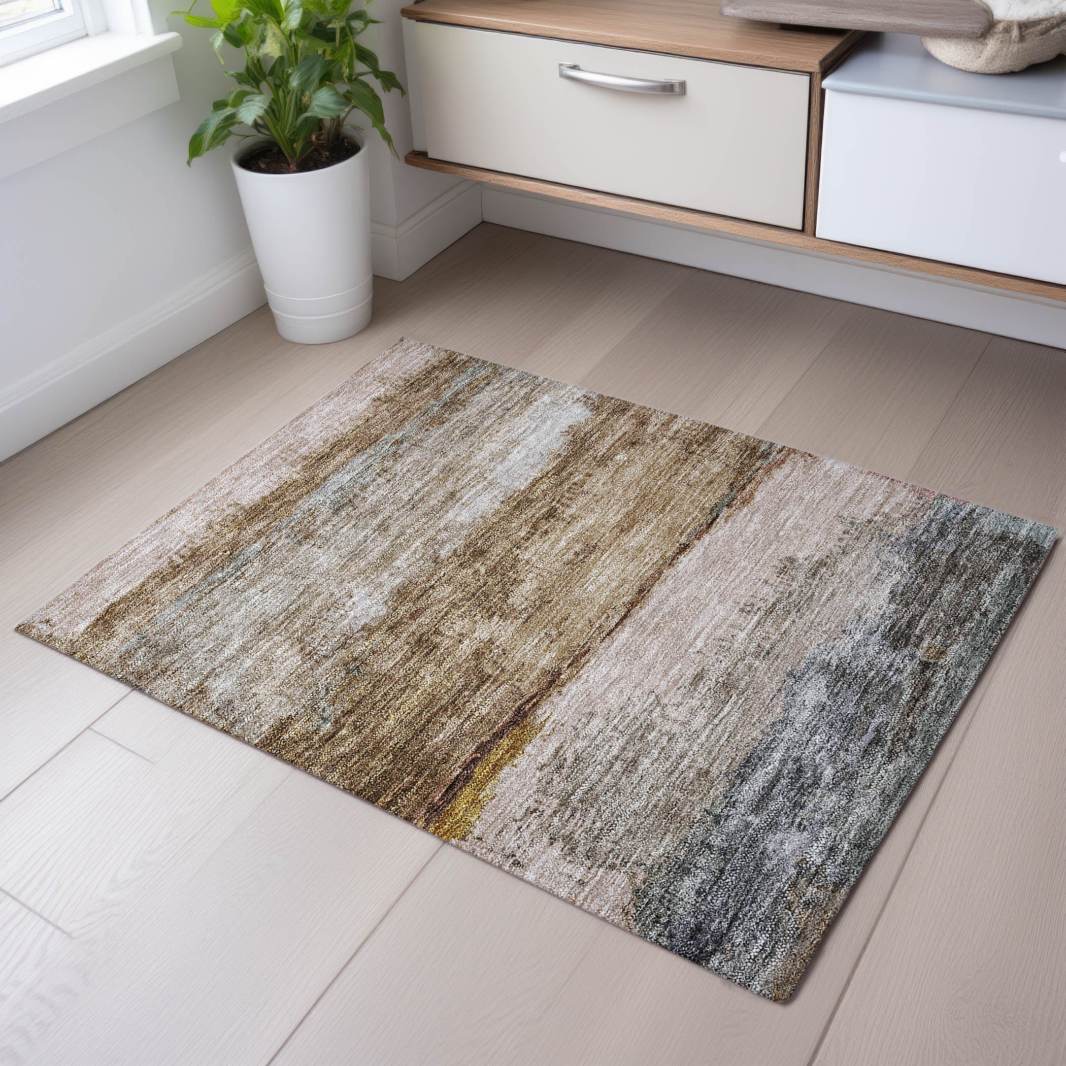 Santorini Machine Washable Transitional Beige Brown Rug 1'8" x 2'6" #shape_Rectangle