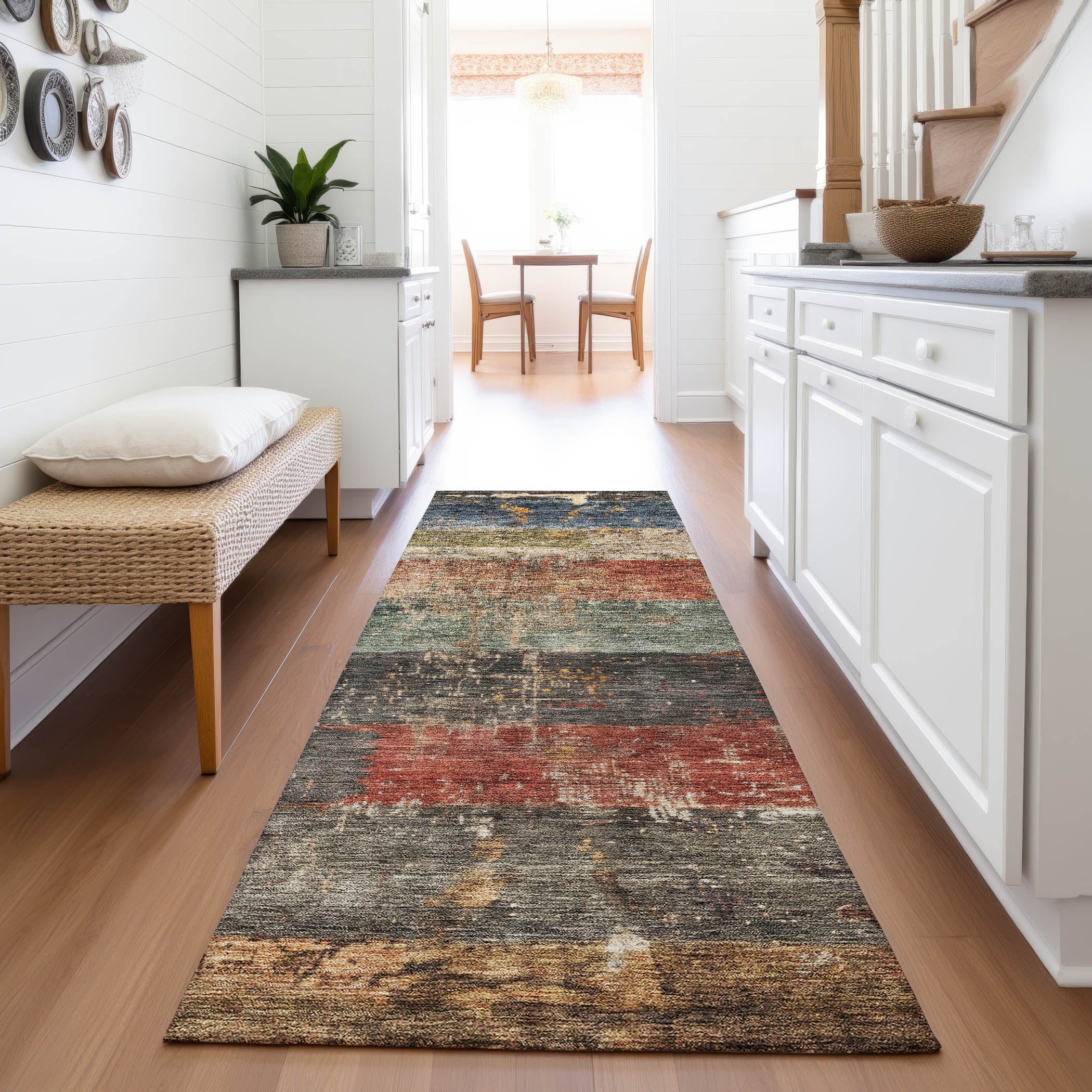 Lisbon Machine Washable Transitional Fern Green Rug 2'3" x 7'6" #shape_Runner