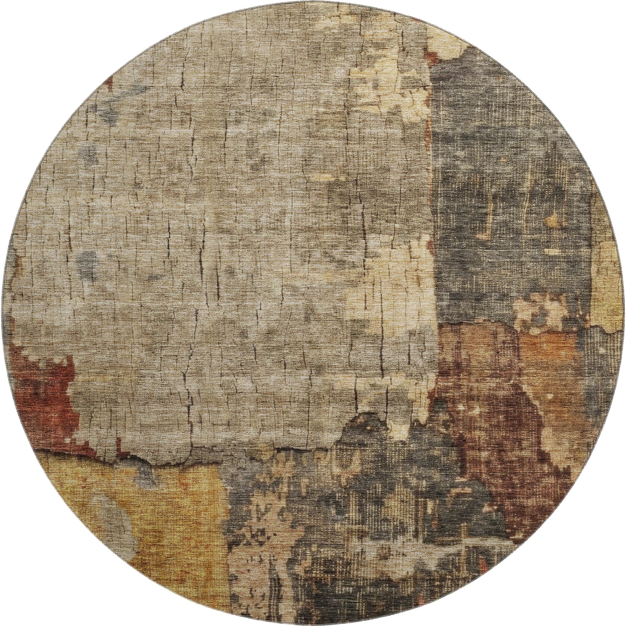 Kathmandu Machine Washable Transitional Khaki Brown Rug 8' x 8' #shape_Round