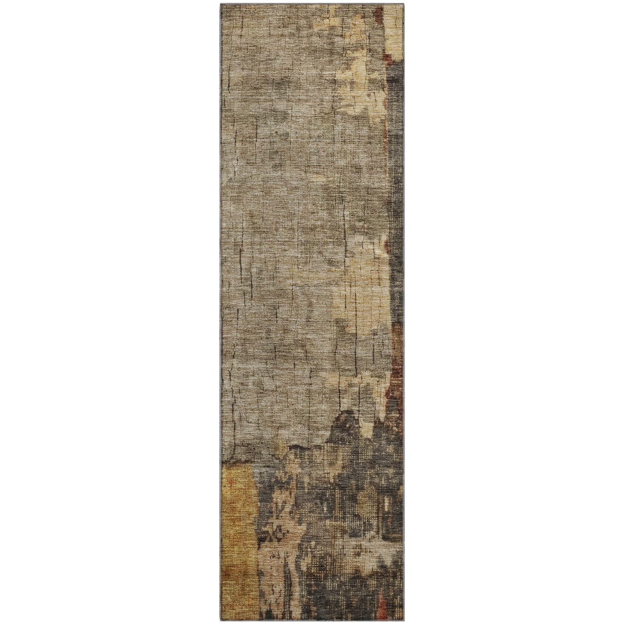 Kathmandu Machine Washable Transitional Khaki Brown Rug 2'3" x 7'6" #shape_Runner