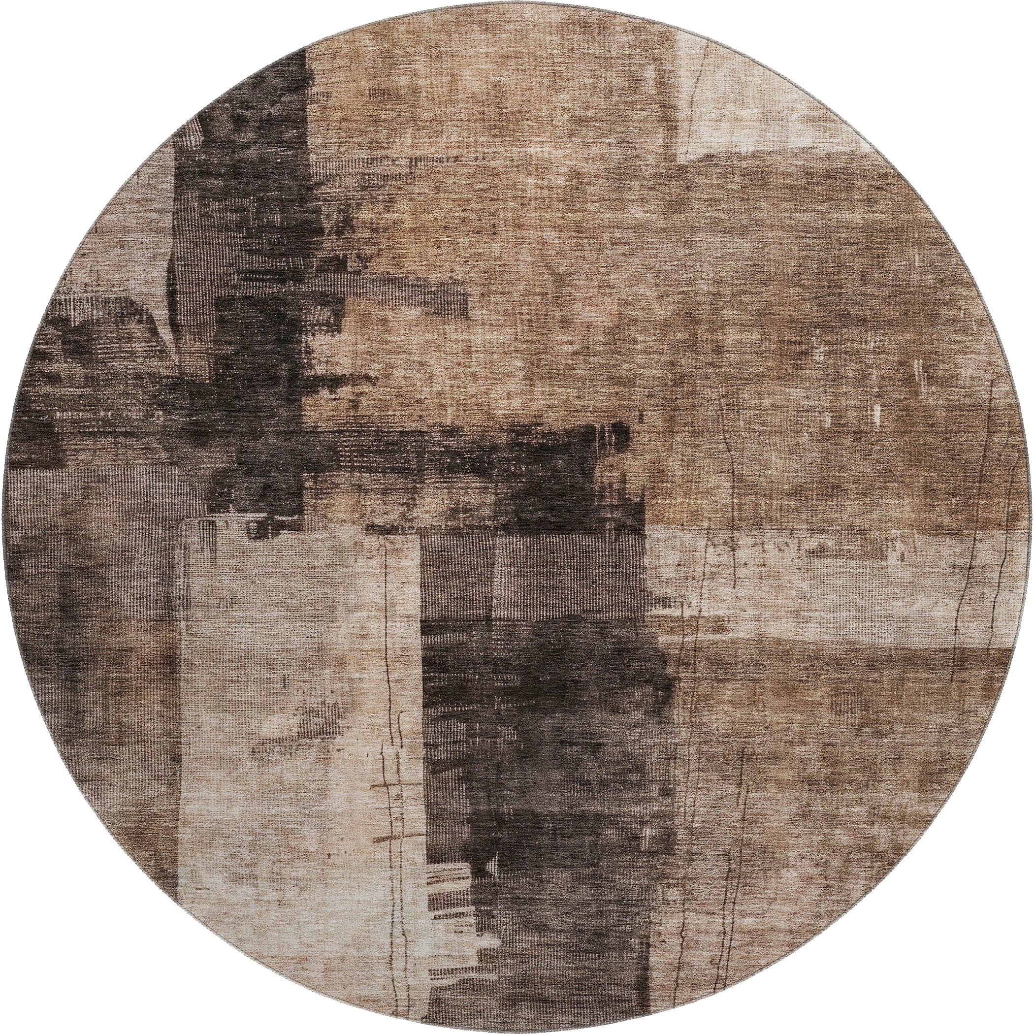 Hoi An Machine Washable Transitional Brown Rug 8' x 8' #shape_Round