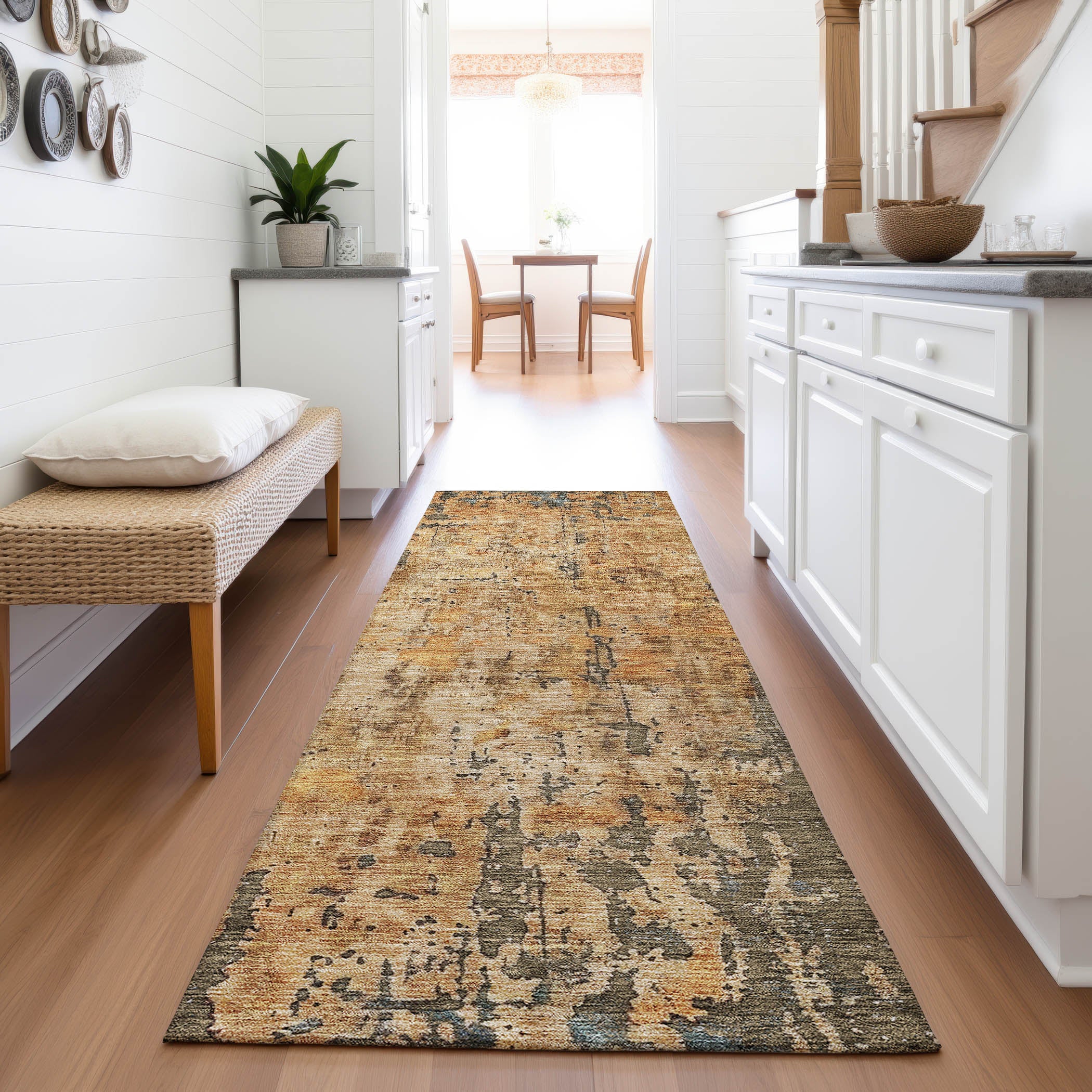 Sintra Machine Washable Transitional Copper Orange Rug 2'3" x 7'6" #shape_Runner