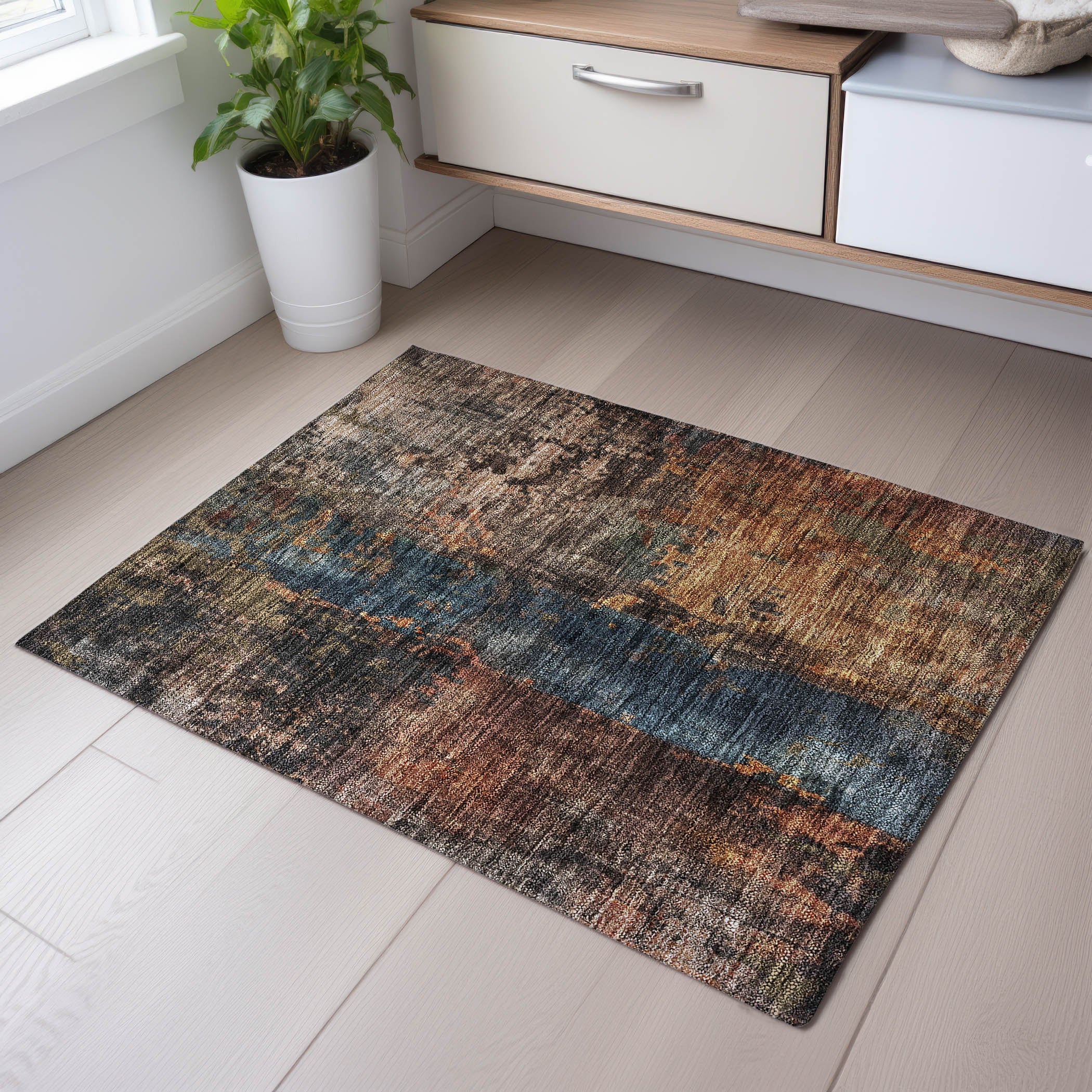 Cairo Machine Washable Transitional Blue Rug 1'8" x 2'6" #shape_Rectangle