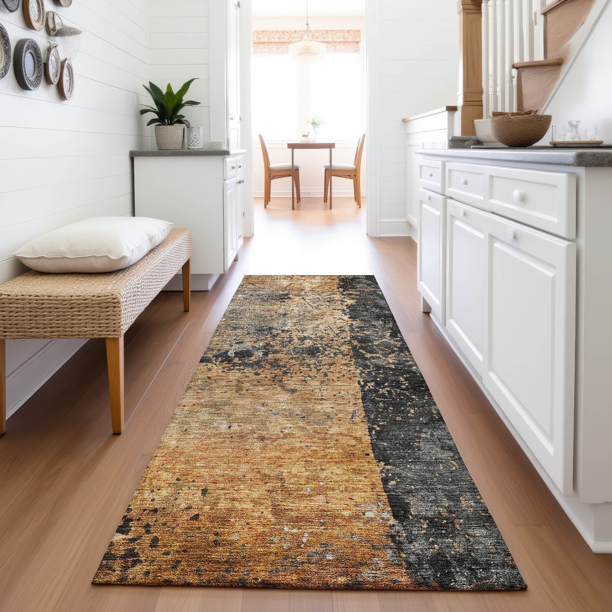 Dublin Machine Washable Transitional Copper Orange Rug 2'3" x 7'6" #shape_Runner