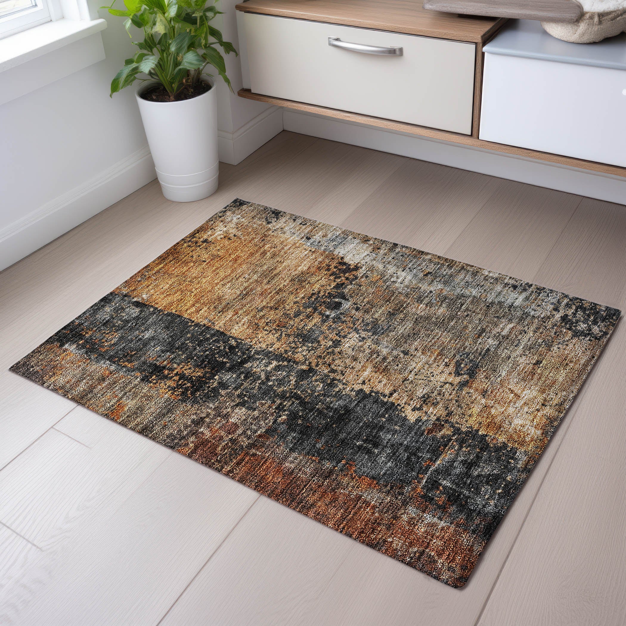 Dublin Machine Washable Transitional Copper Orange Rug 1'8" x 2'6" #shape_Rectangle