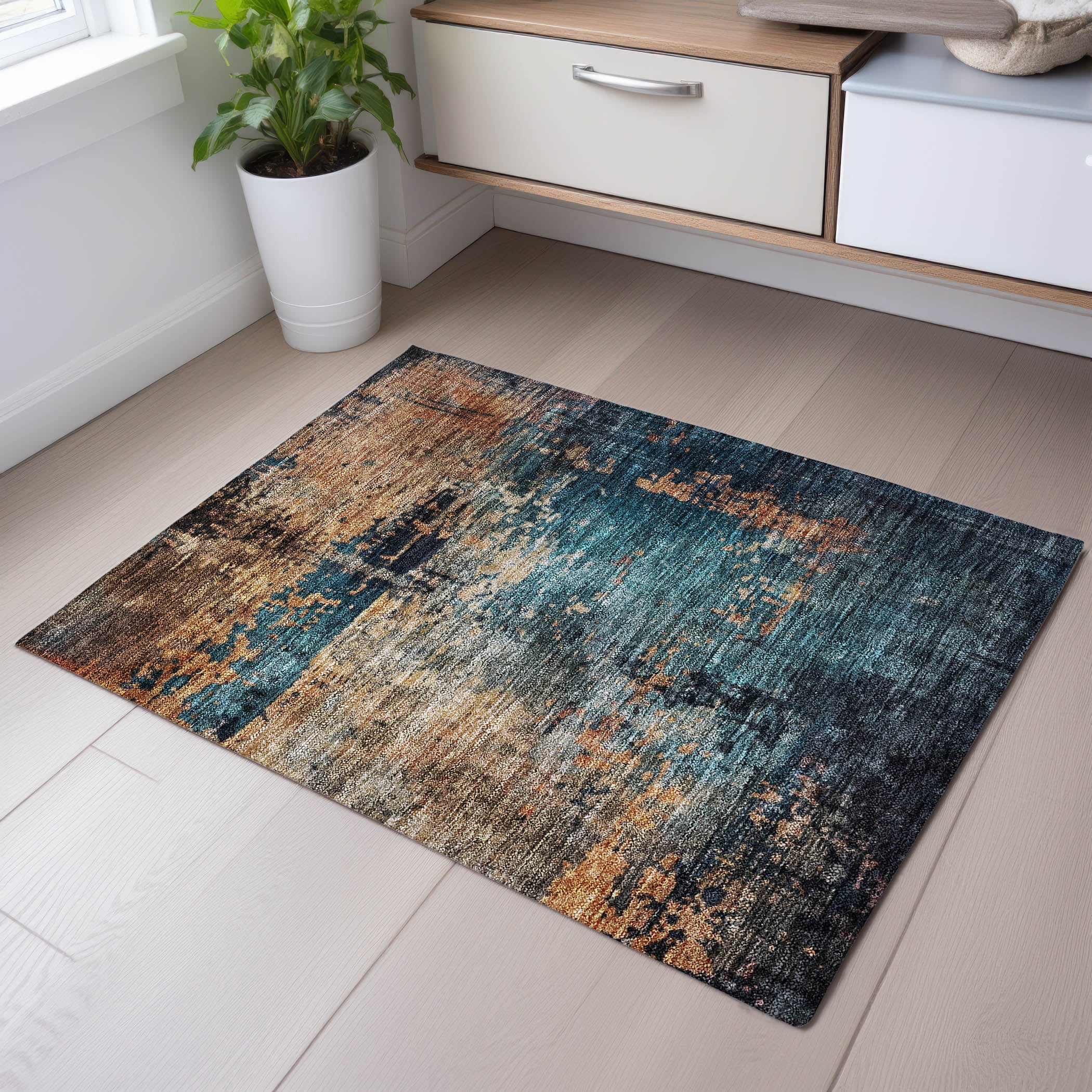 Vienna Machine Washable Transitional Teal Rug 1'8" x 2'6" #shape_Rectangle