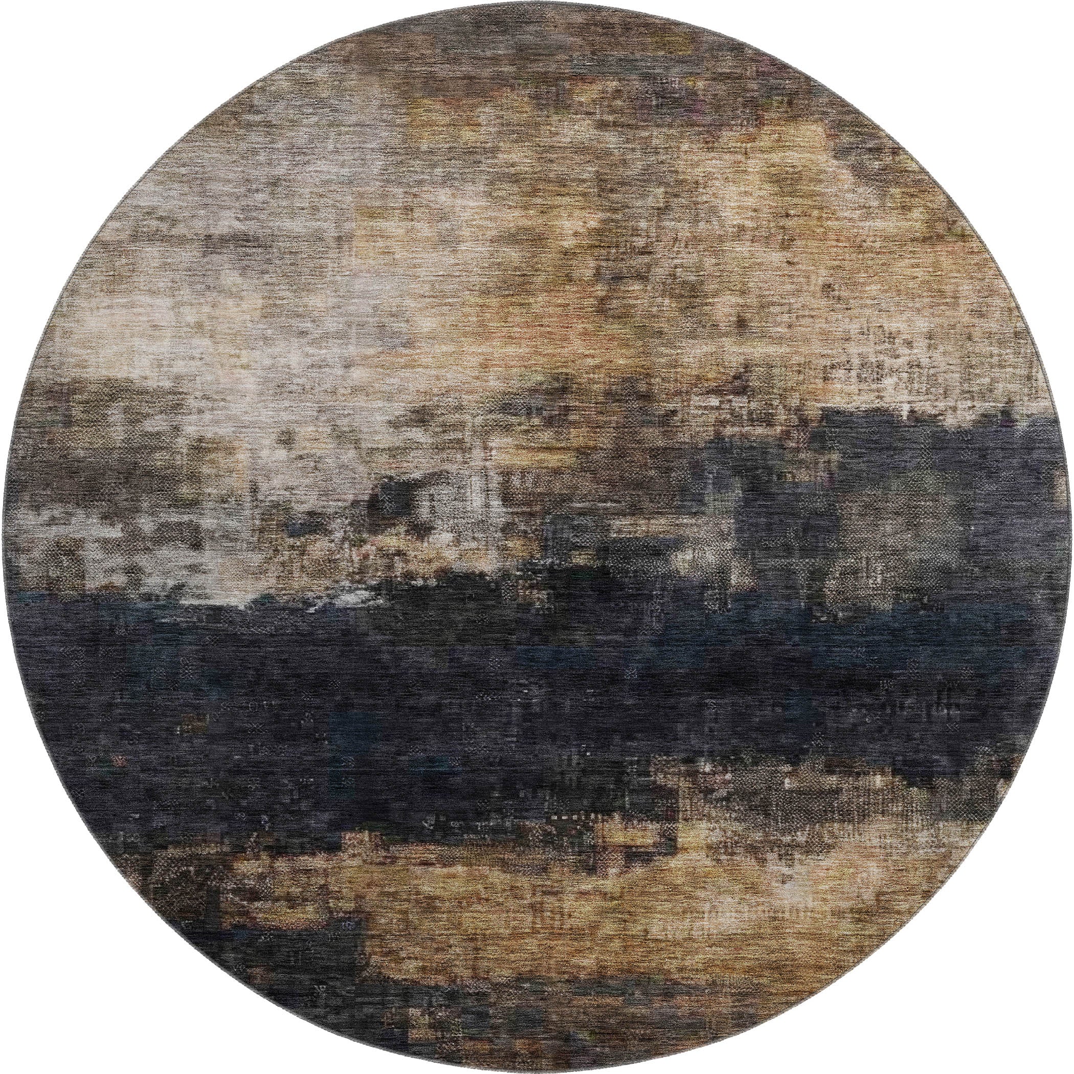 Tallinn Machine Washable Transitional Charcoal Gray Rug 8' x 8' #shape_Round