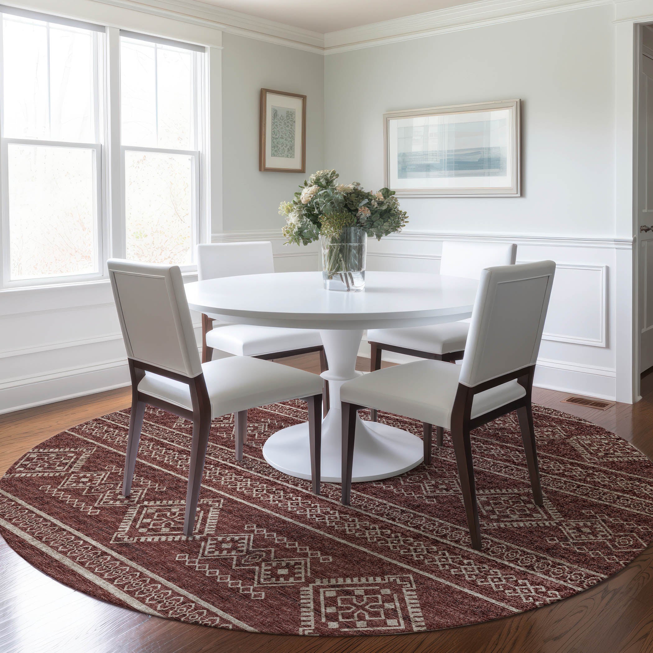 Nairobi Machine Washable Transitional Canyon Red Rug 8' x 8' #shape_Round