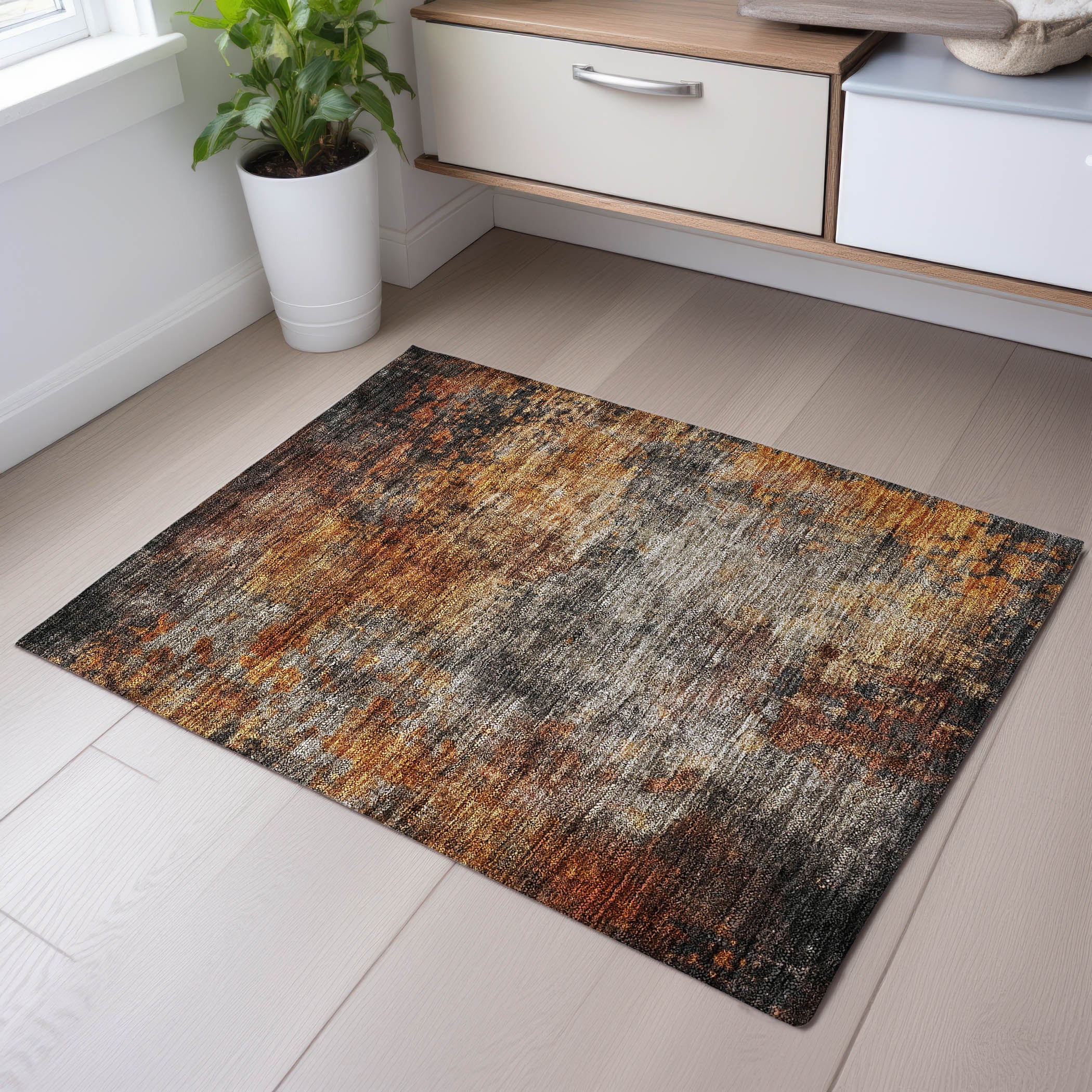Hoi An Machine Washable Transitional Paprika Orange Rug 1'8" x 2'6" #shape_Rectangle