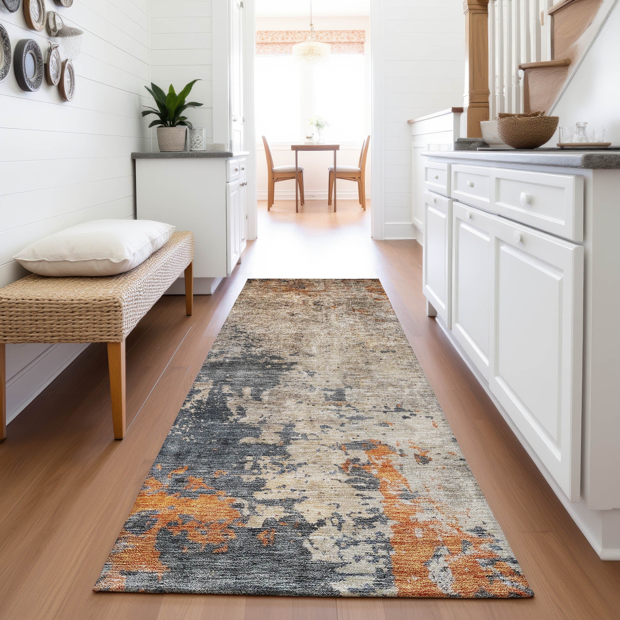 Marrakech Machine Washable Transitional Khaki Brown Rug 2'3" x 7'6" #shape_Runner