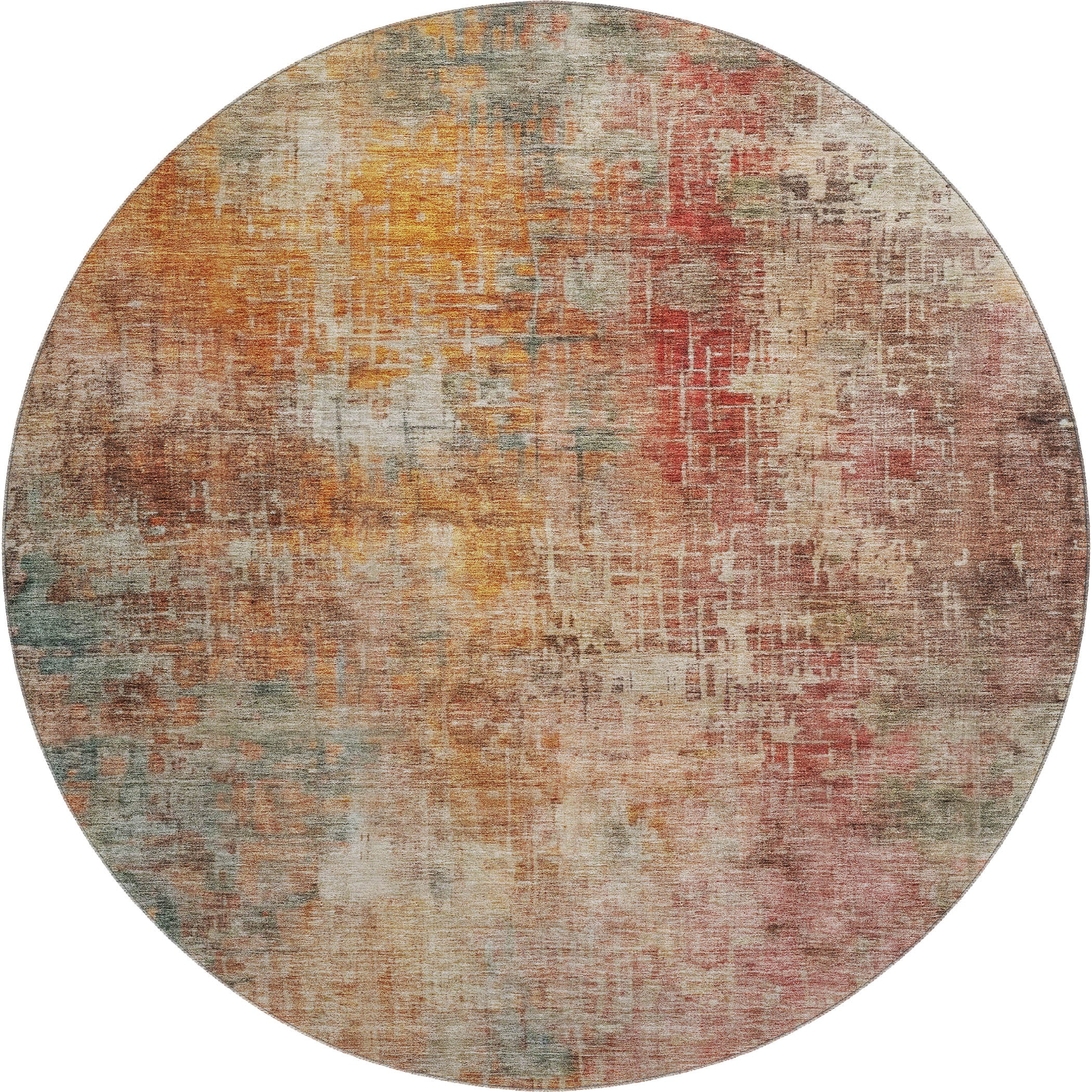 Seoul Machine Washable Transitional Tan Brown Rug 8' x 8' #shape_Round