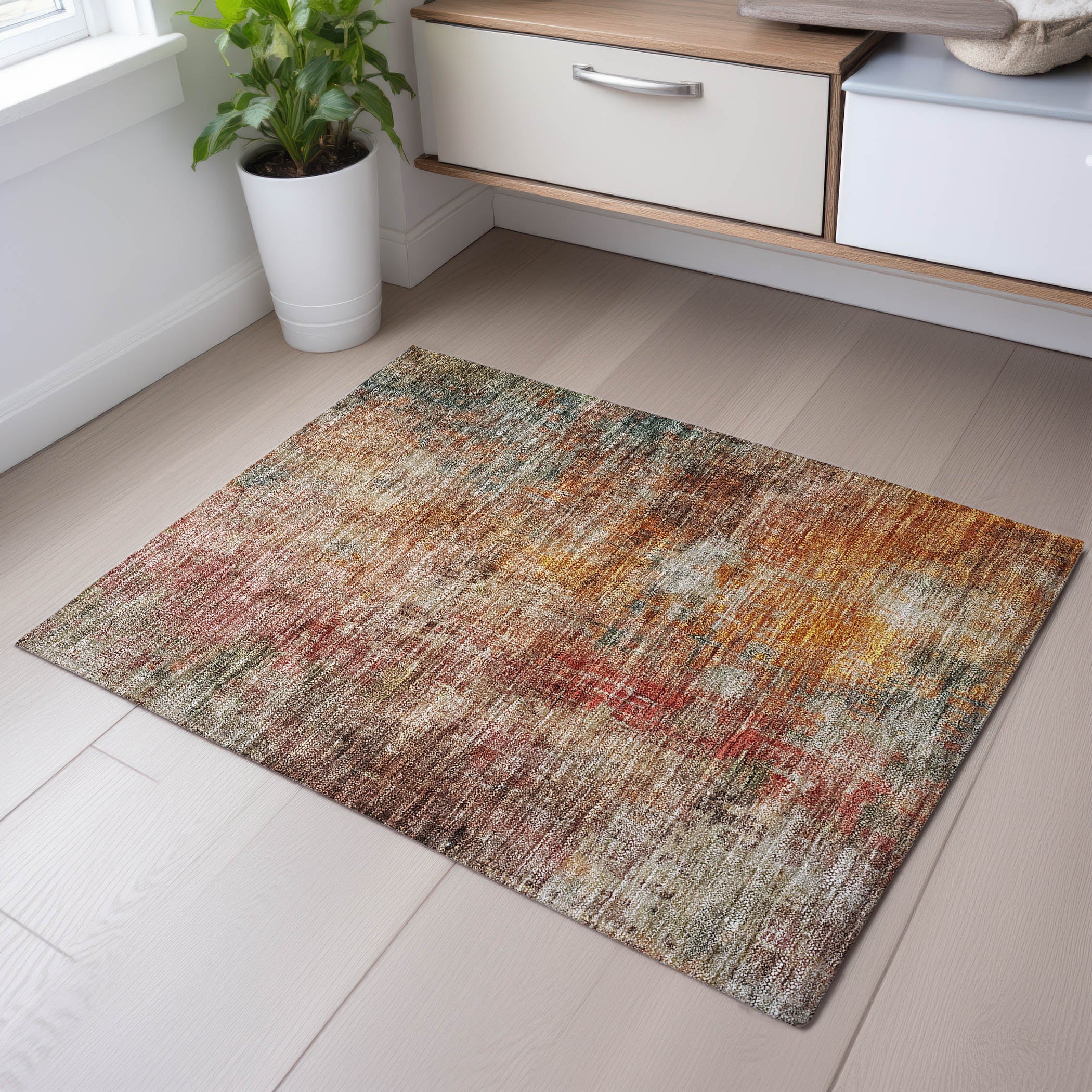 Seoul Machine Washable Transitional Tan Brown Rug 1'8" x 2'6" #shape_Rectangle