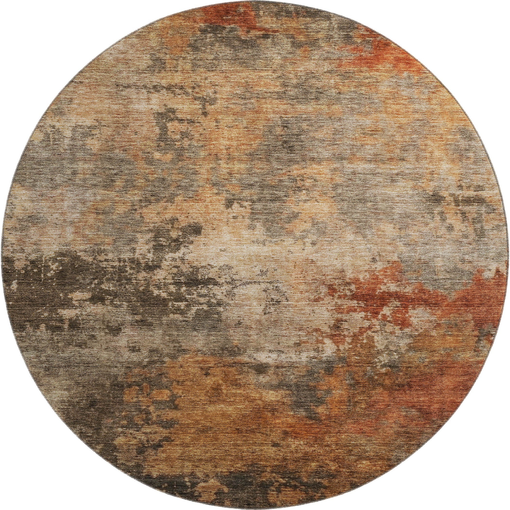 Queenstown Machine Washable Transitional Khaki Brown Rug 8' x 8' #shape_Round