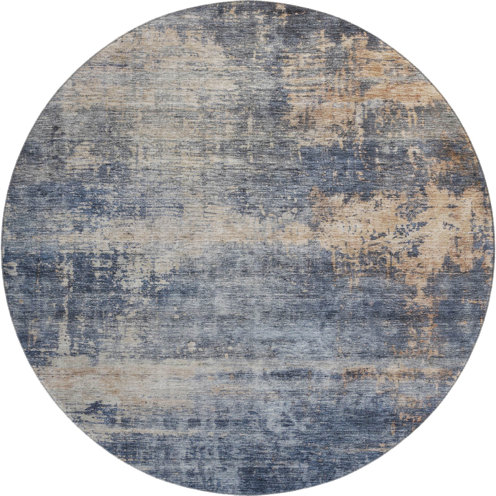 Lima Machine Washable Transitional Denim Blue Rug 8' x 8' #shape_Round