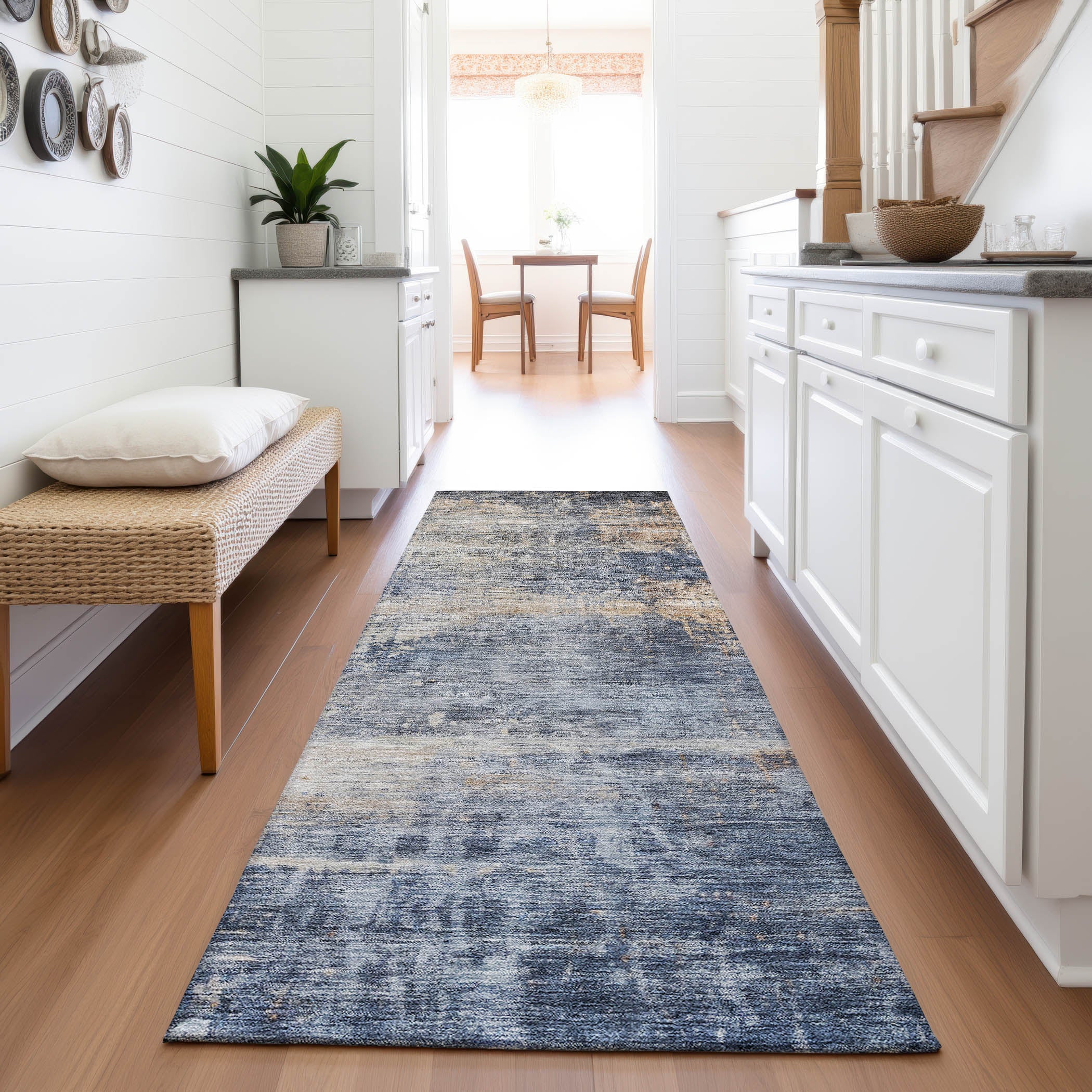 Lima Machine Washable Transitional Denim Blue Rug 2'3" x 7'6" #shape_Runner