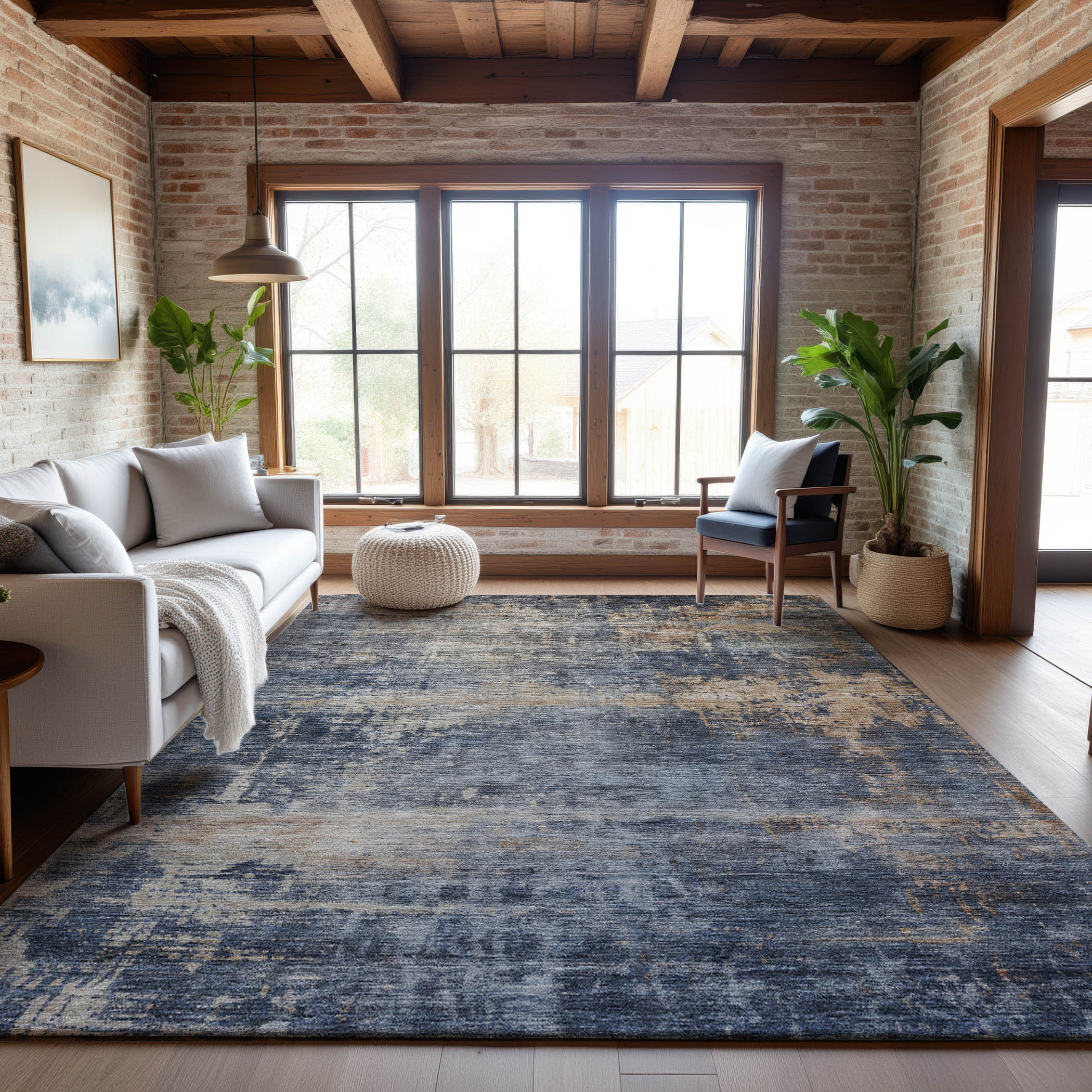Lima Machine Washable Transitional Denim Blue Rug 2'6" x 3'10" #shape_Rectangle