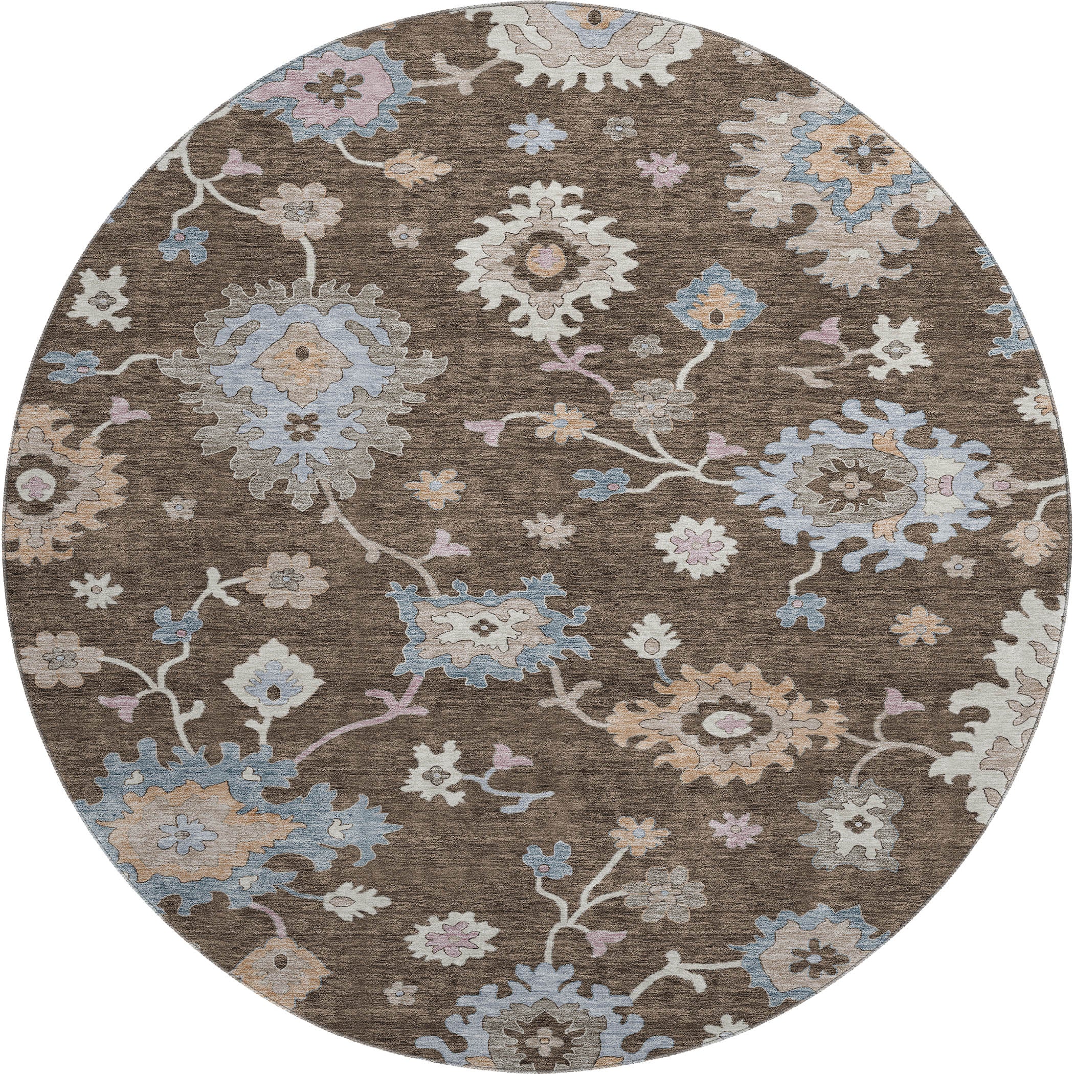Lisbon Machine Washable Transitional Chocolate Brown Rug 8' x 8' #shape_Round