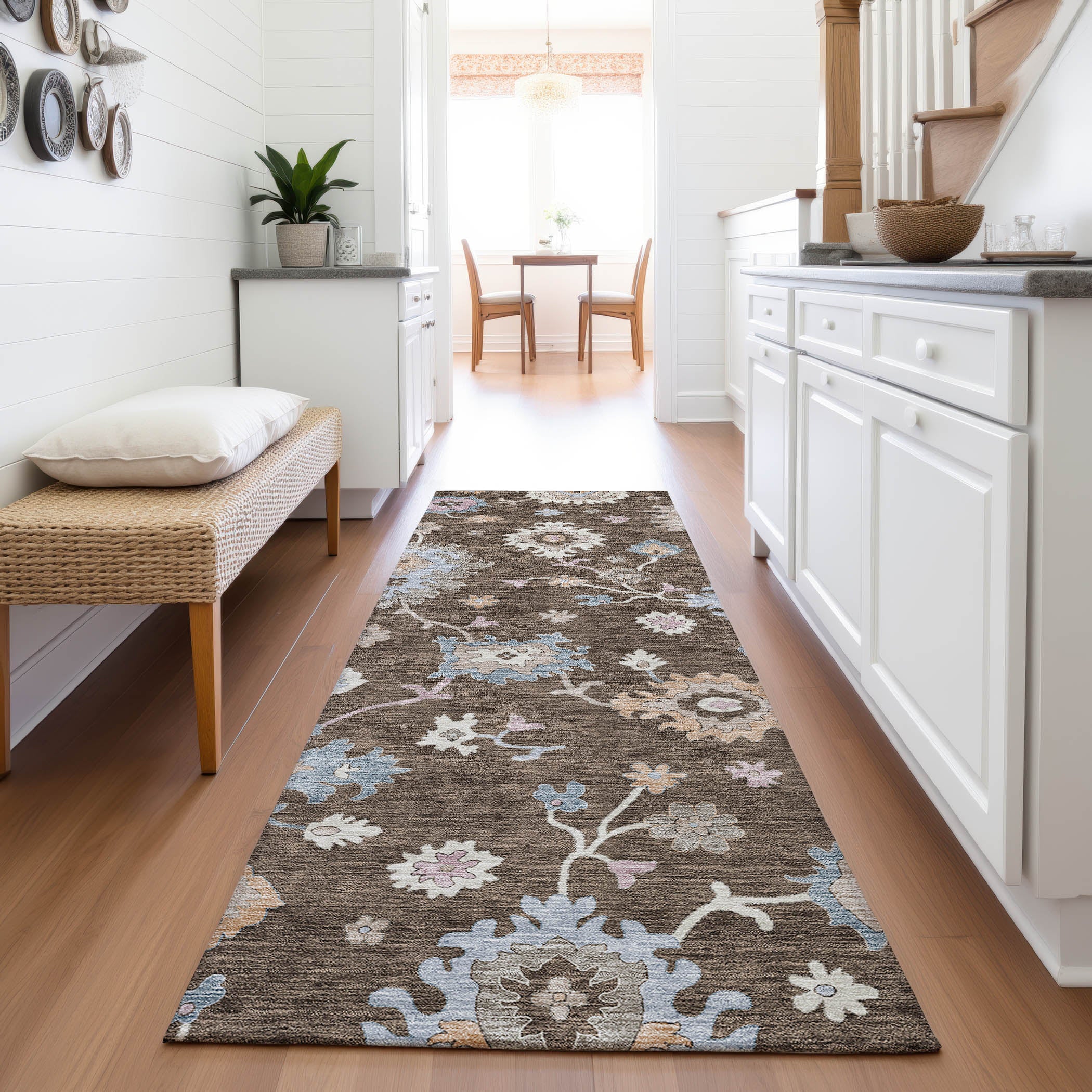 Lisbon Machine Washable Transitional Chocolate Brown Rug 2'3" x 7'6" #shape_Runner