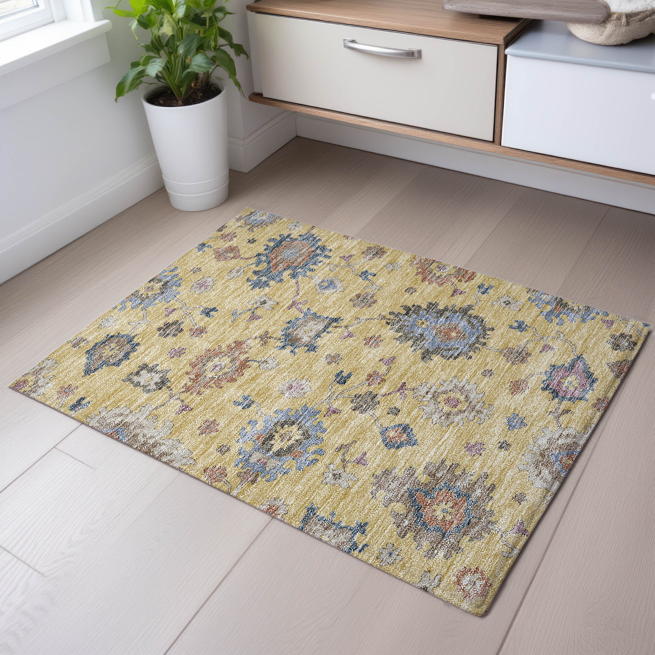 Lisbon Machine Washable Transitional Gold Rug 1'8" x 2'6" #shape_Rectangle