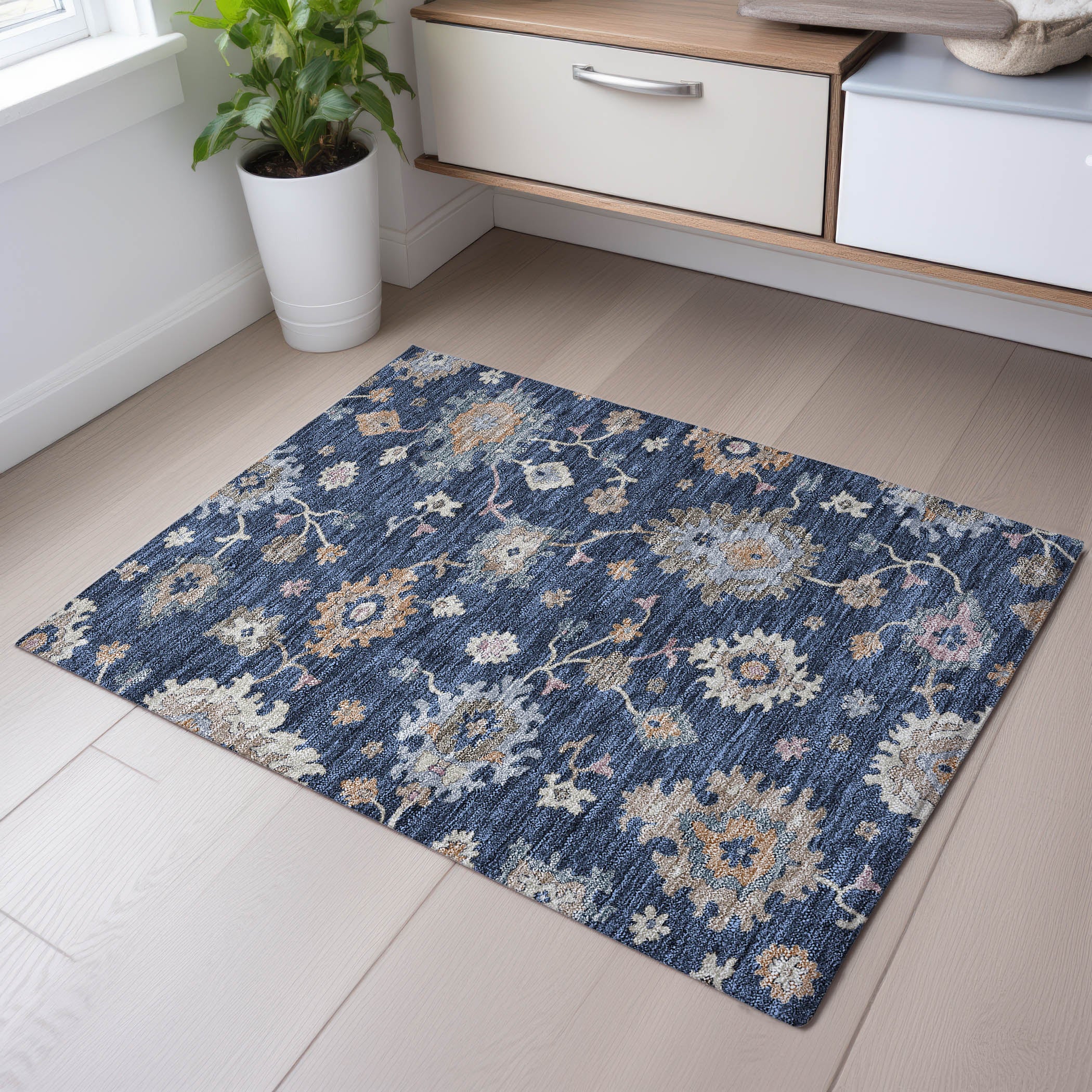 Lisbon Machine Washable Transitional Navy Blue Rug 1'8" x 2'6" #shape_Rectangle