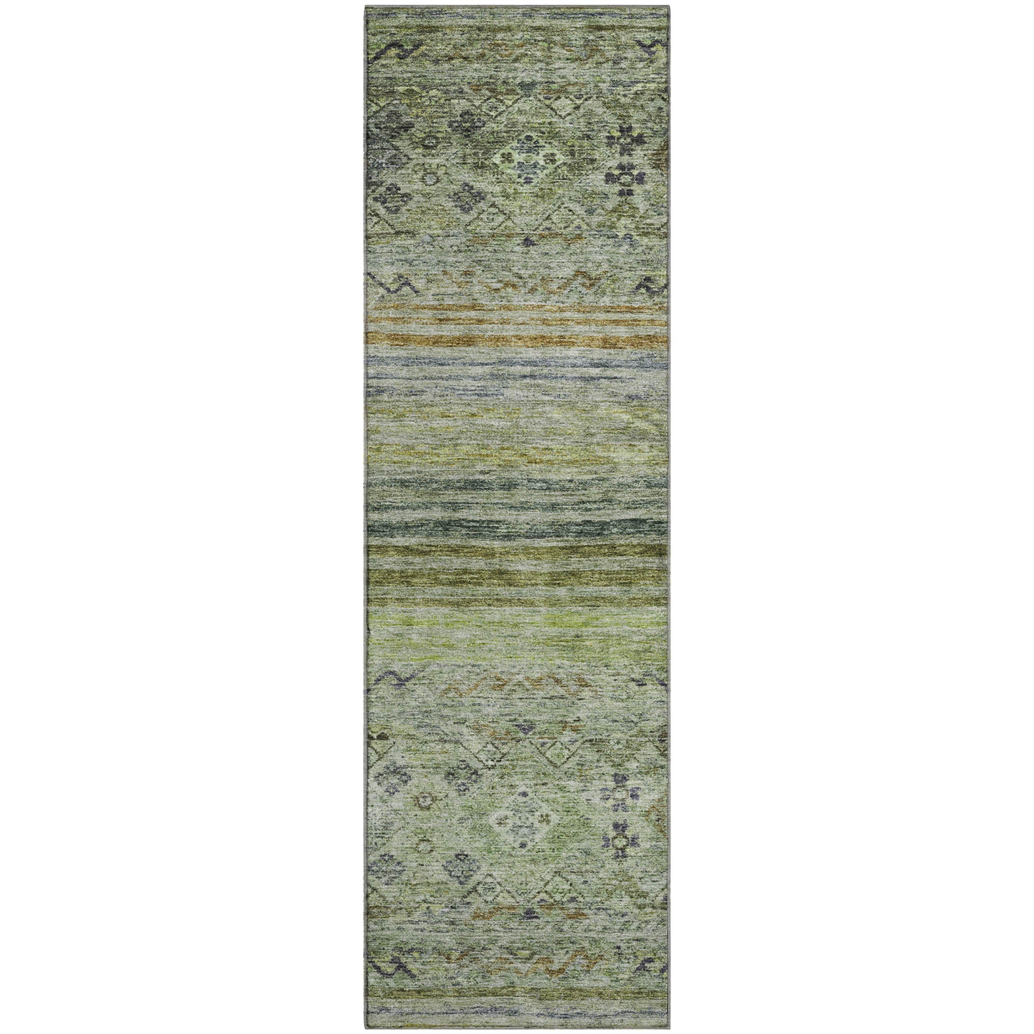Marrakech Machine Washable Transitional Aloe Green Rug 2'3" x 7'6" #shape_Runner