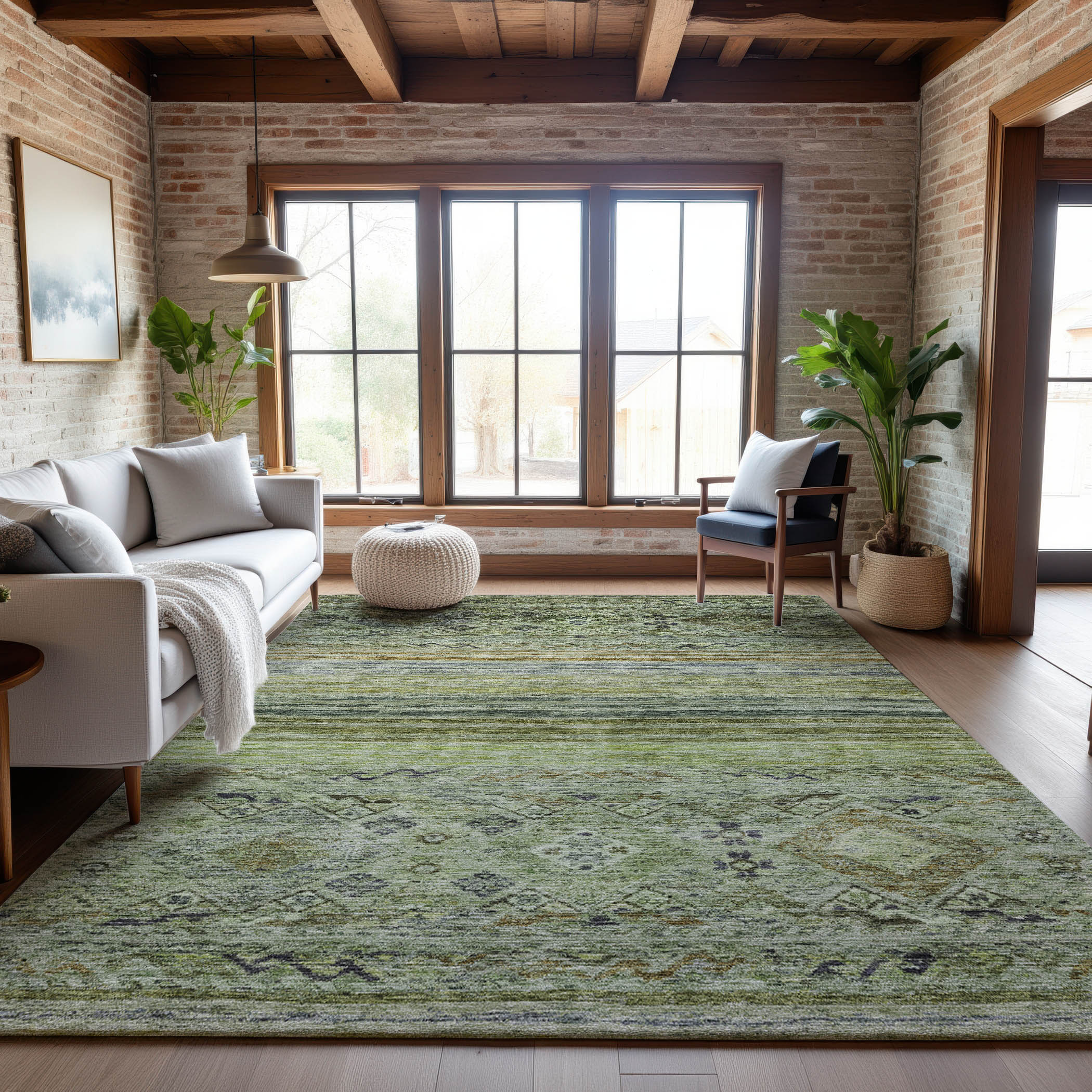 Marrakech Machine Washable Transitional Aloe Green Rug 2'6" x 3'10" #shape_Rectangle