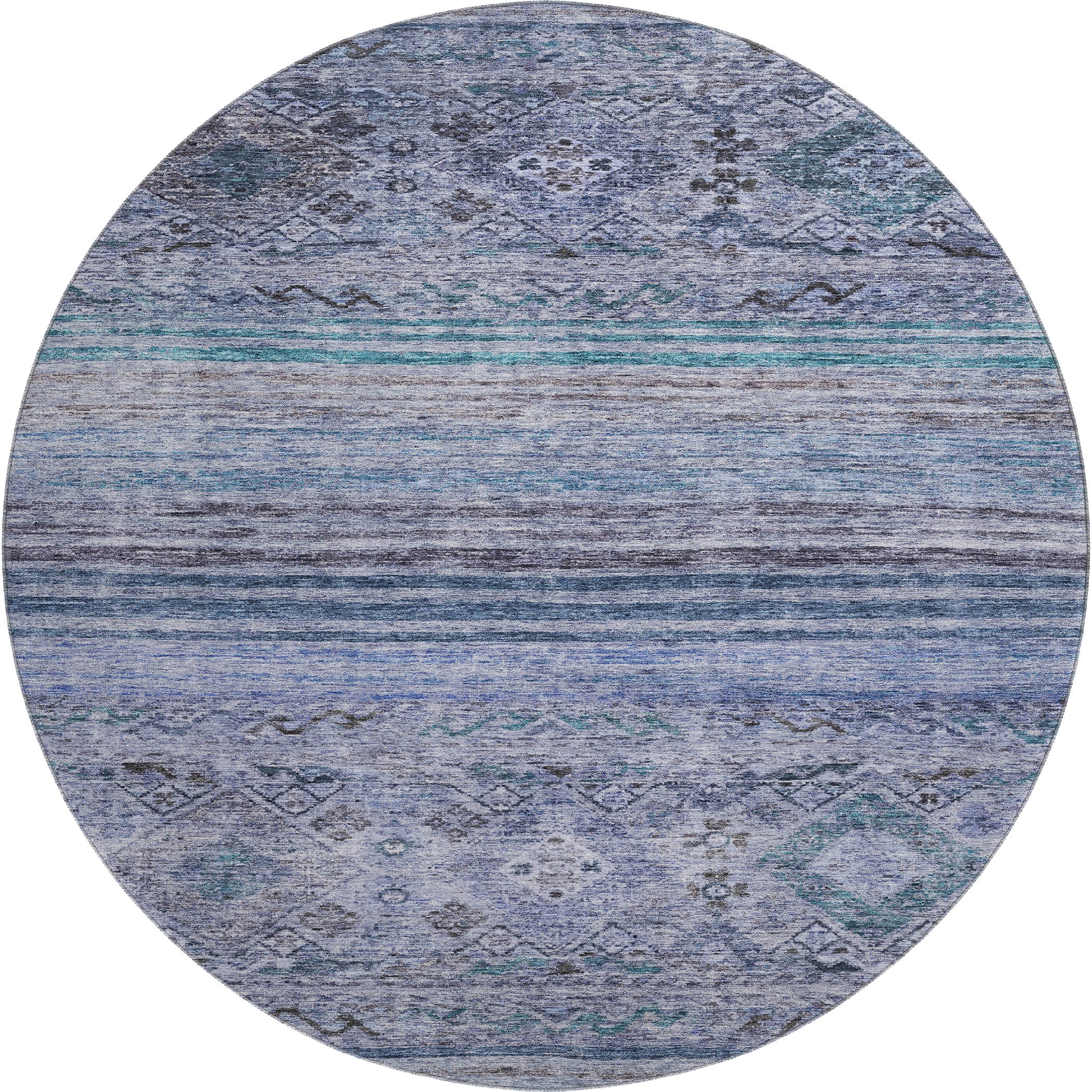 Marrakech Machine Washable Transitional Blue Rug 8' x 8' #shape_Round