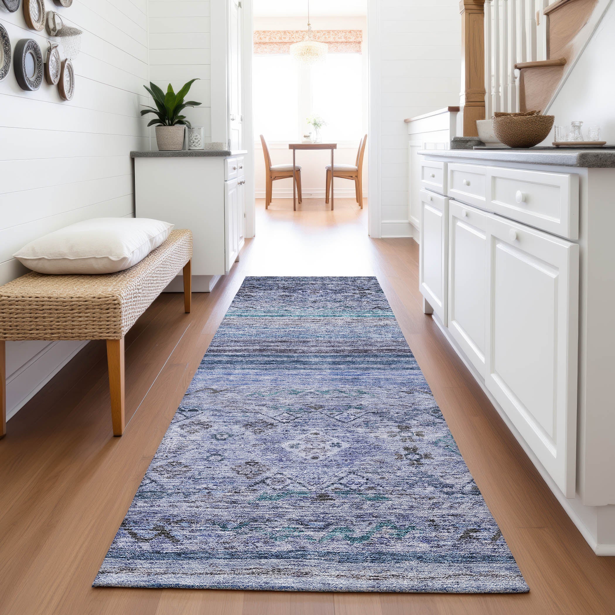 Marrakech Machine Washable Transitional Blue Rug 2'3" x 7'6" #shape_Runner