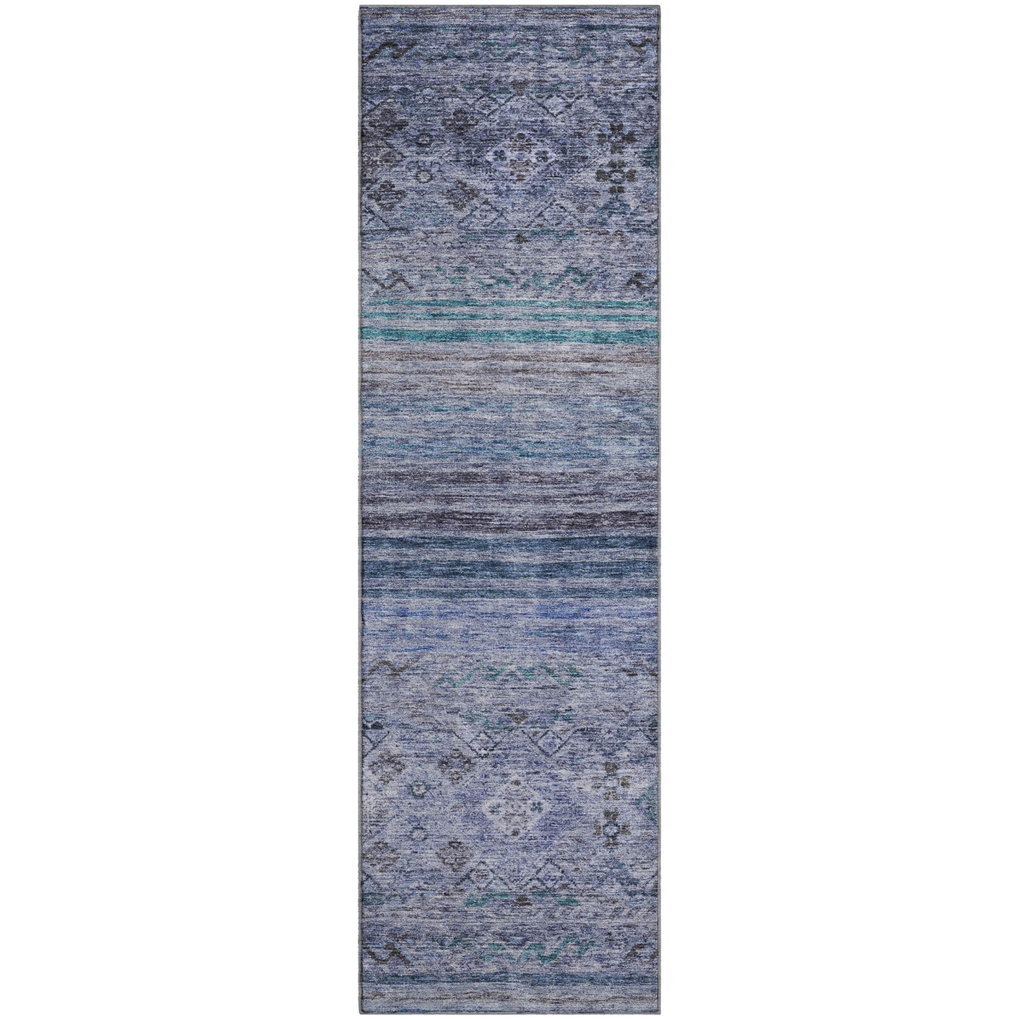 Marrakech Machine Washable Transitional Blue Rug 2'3" x 7'6" #shape_Runner