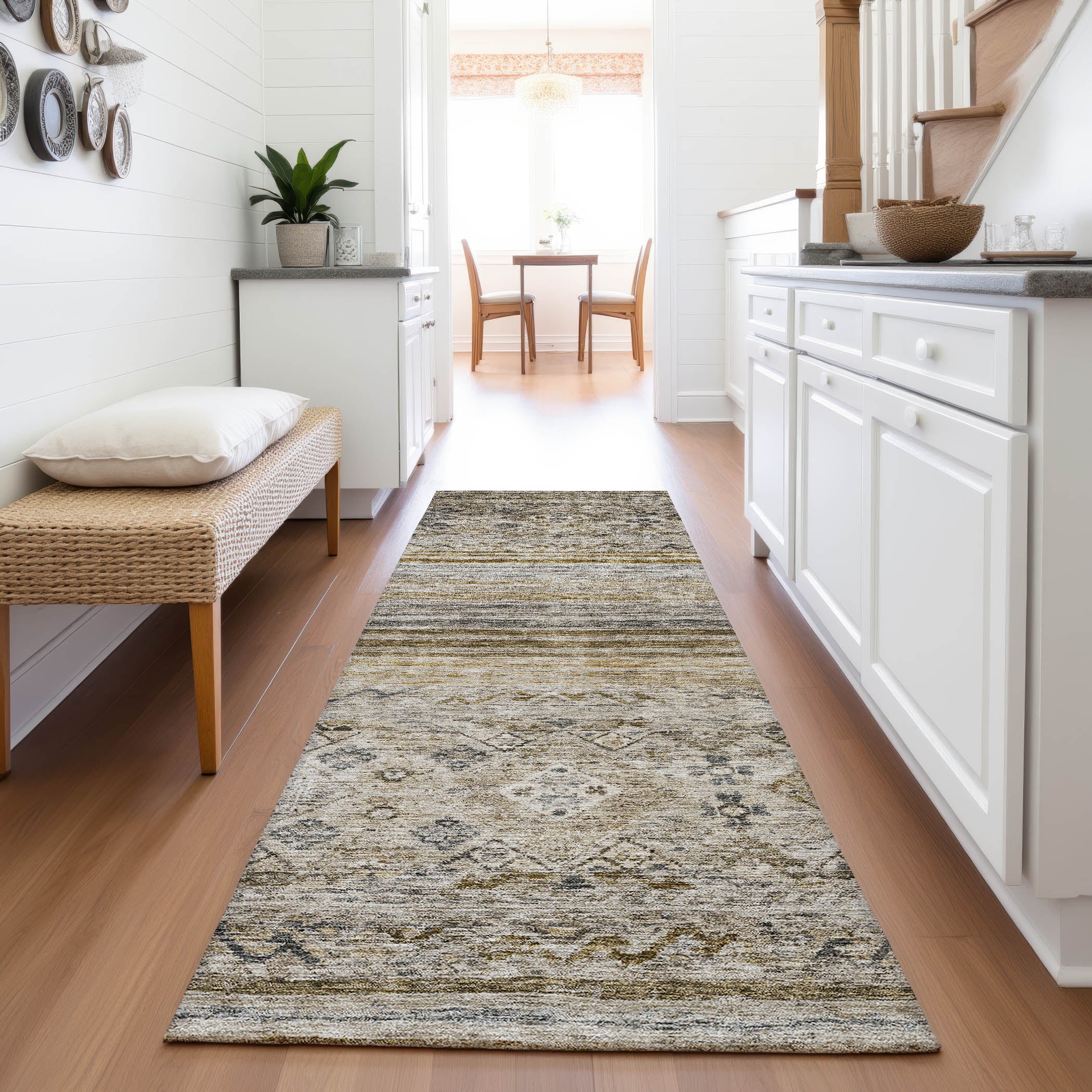 Marrakech Machine Washable Transitional Brown Rug 2'3" x 7'6" #shape_Runner
