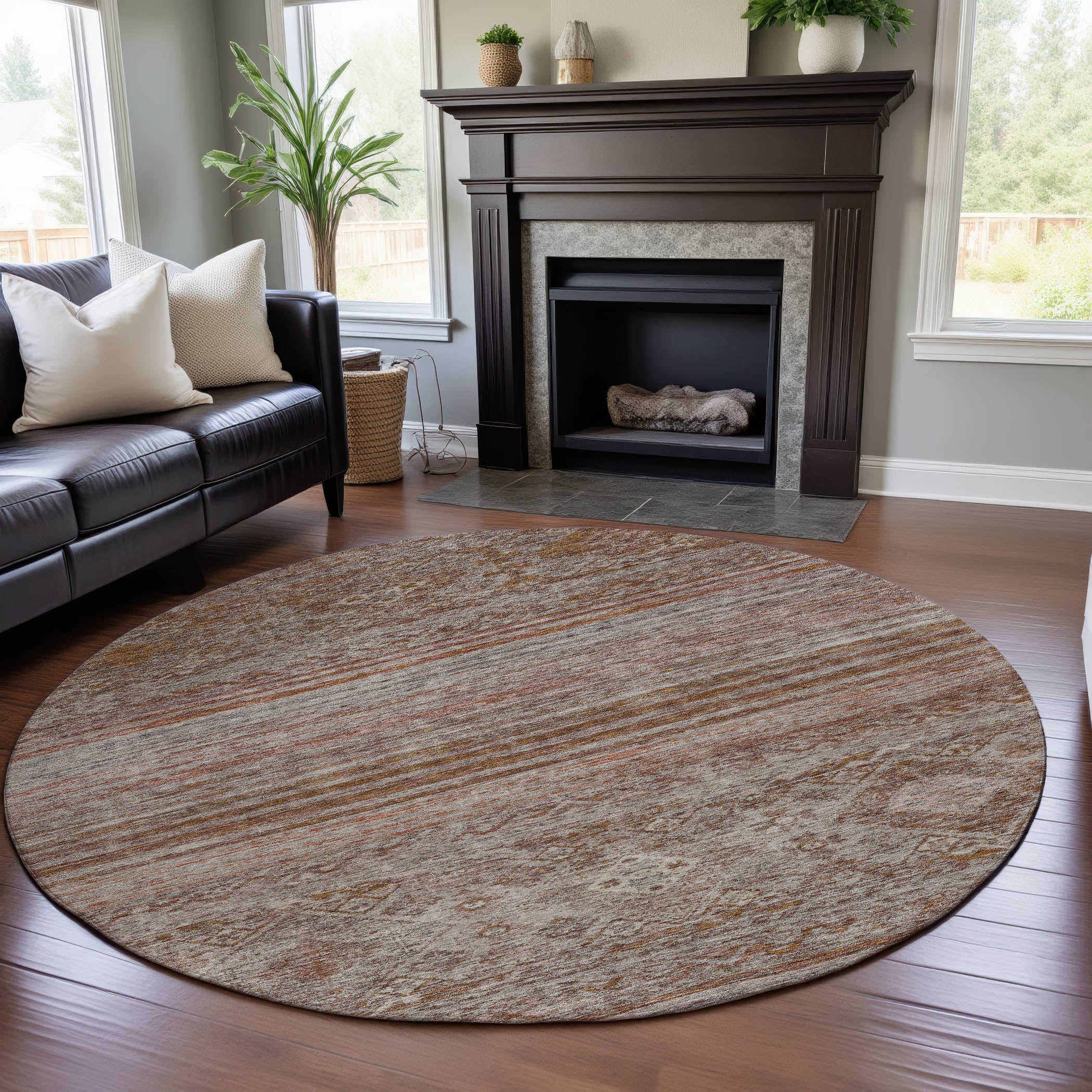 Marrakech Machine Washable Transitional Copper Orange Rug 8' x 8' #shape_Round