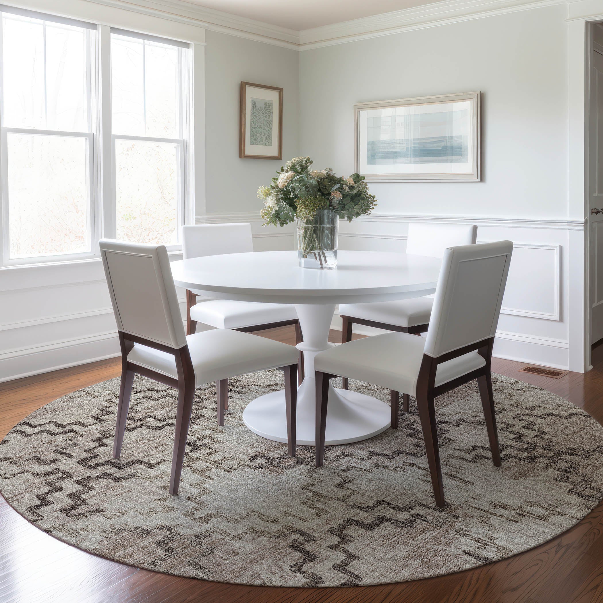 Hoi An Machine Washable Transitional Mocha Brown Rug 8' x 8' #shape_Round