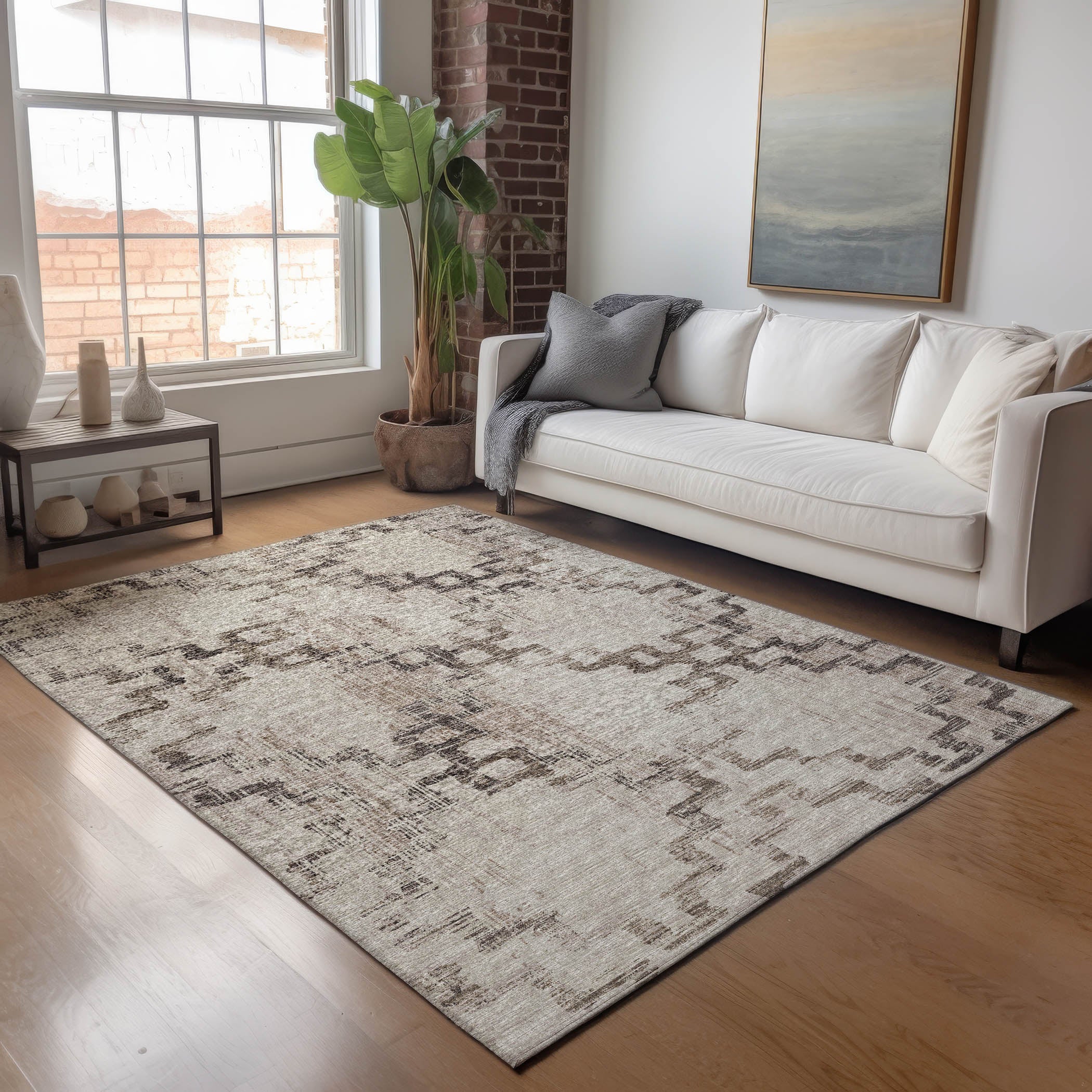 Hoi An Machine Washable Transitional Mocha Brown Rug 2'6" x 3'10" #shape_Rectangle