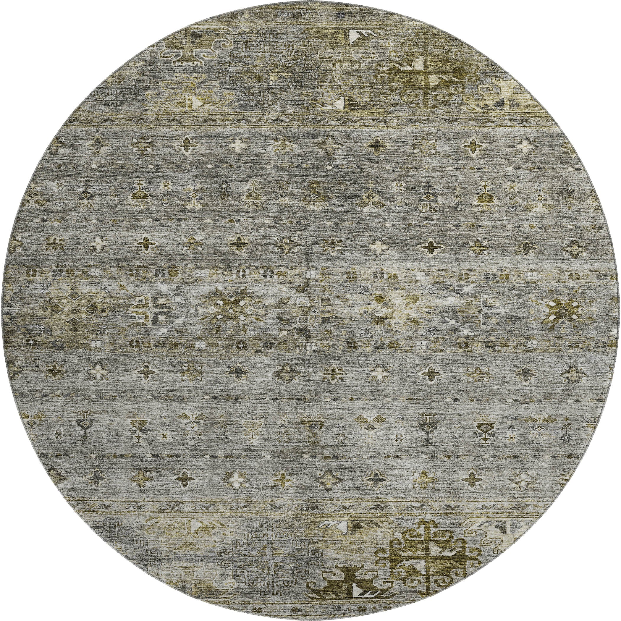 Seoul Machine Washable Transitional Pewter Gray Rug 8' x 8' #shape_Round