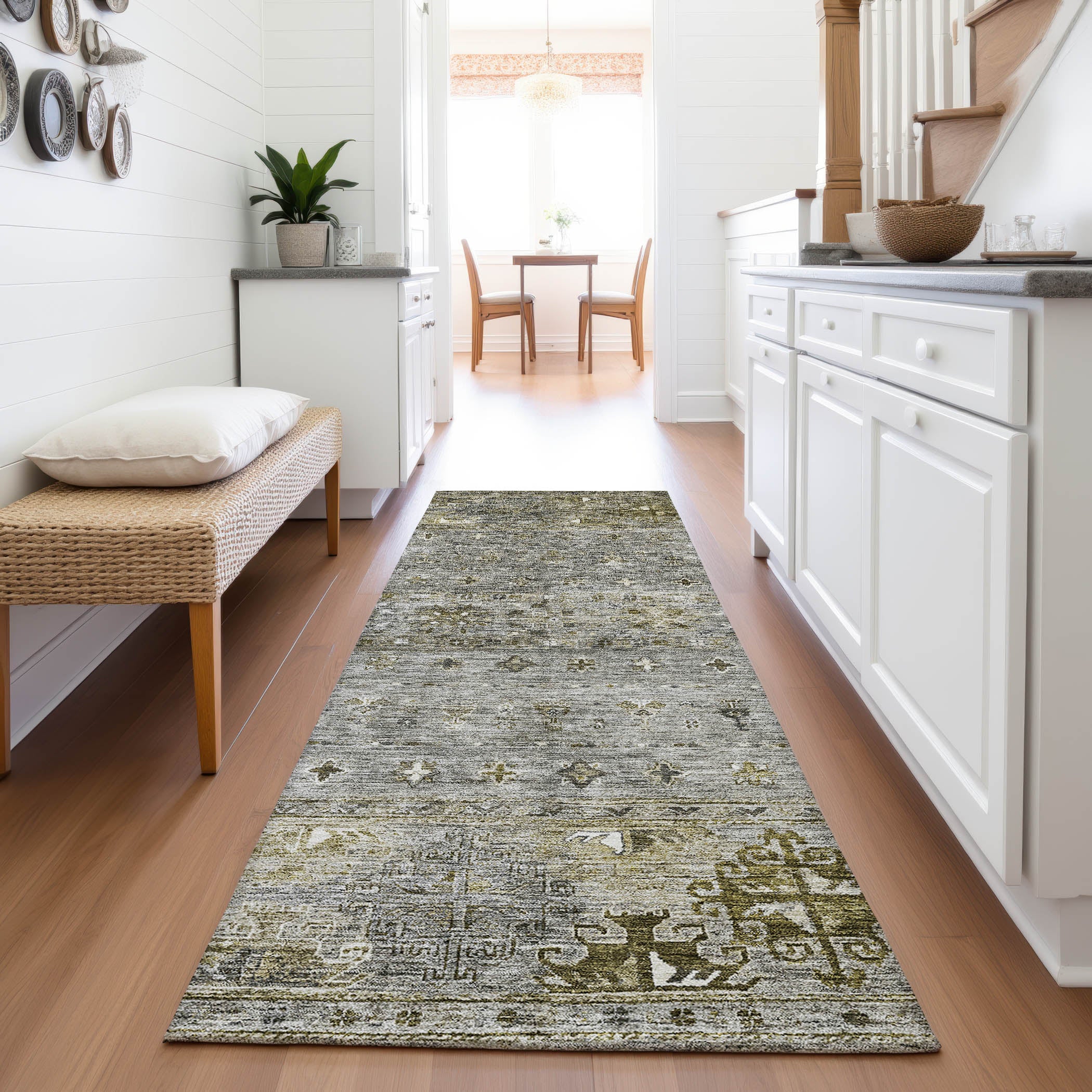 Seoul Machine Washable Transitional Pewter Gray Rug 2'3" x 7'6" #shape_Runner