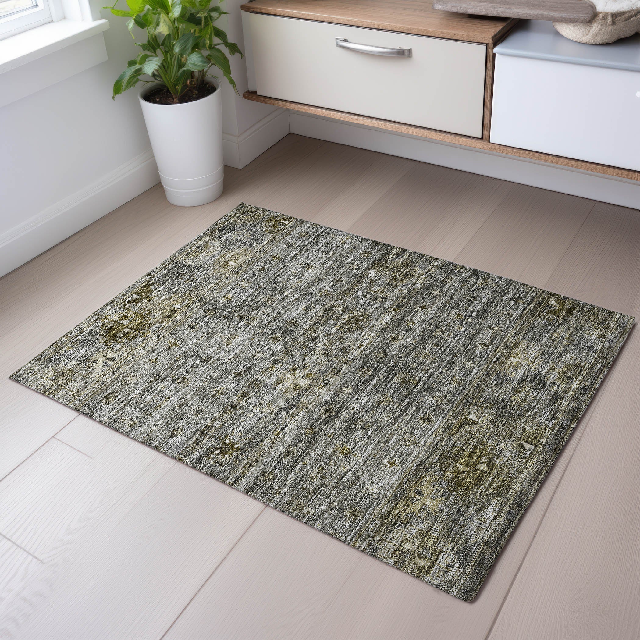 Seoul Machine Washable Transitional Pewter Gray Rug 1'8" x 2'6" #shape_Rectangle