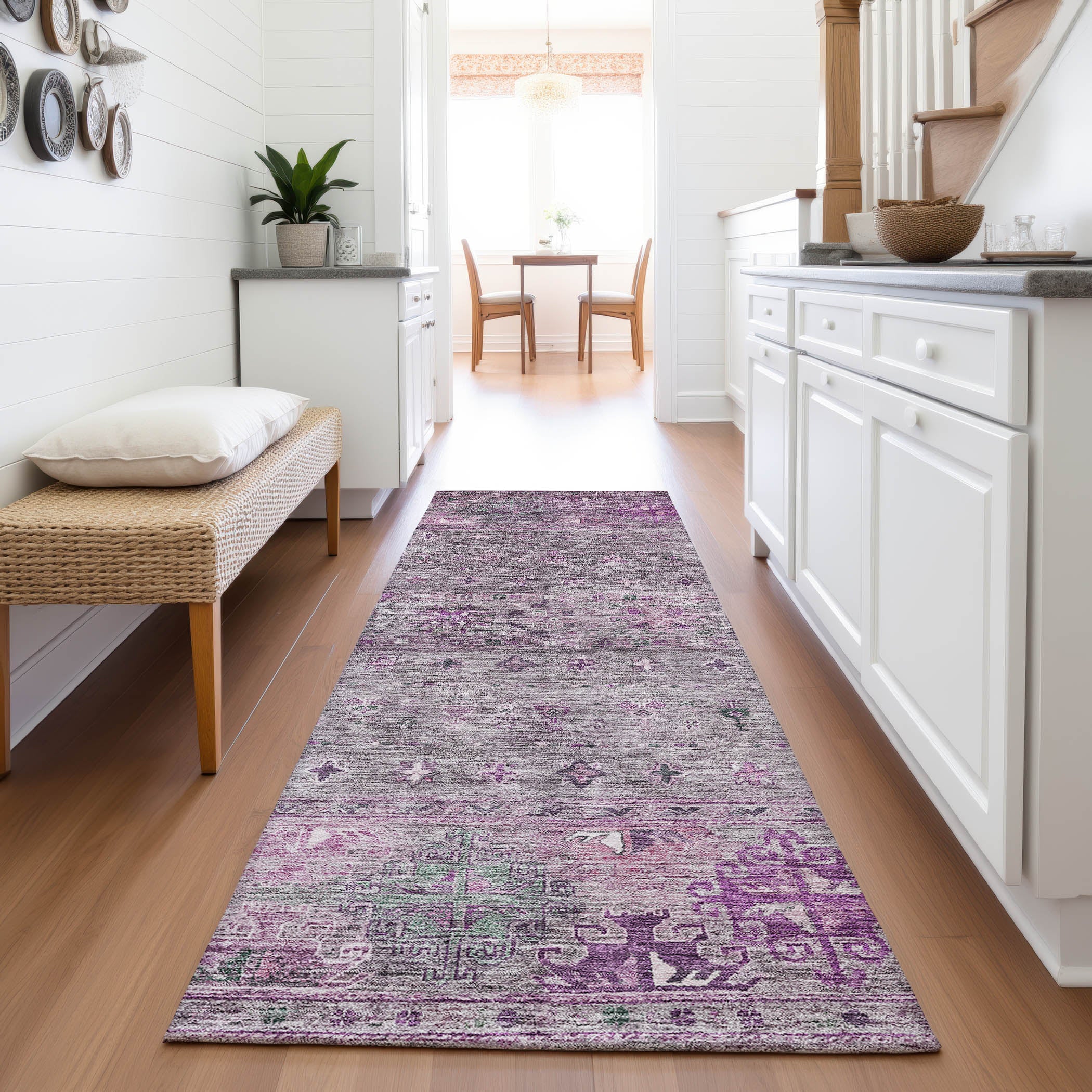 Seoul Machine Washable Transitional Purple Rug 2'3" x 7'6" #shape_Runner