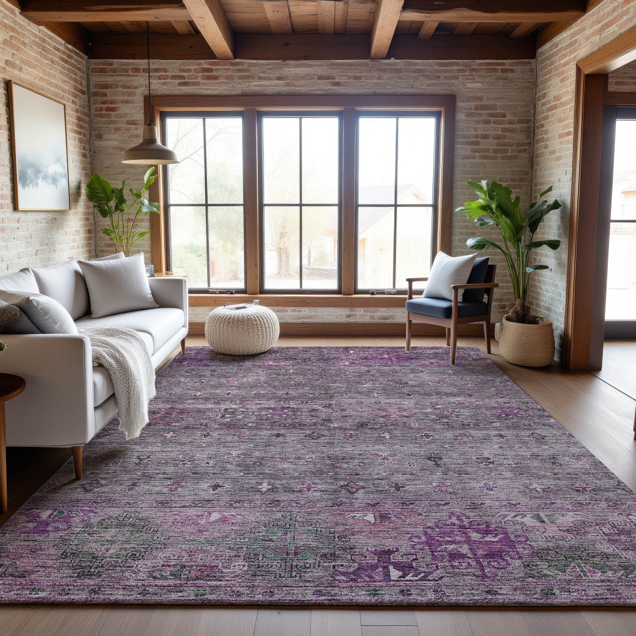 Seoul Machine Washable Transitional Purple Rug 2'6" x 3'10" #shape_Rectangle