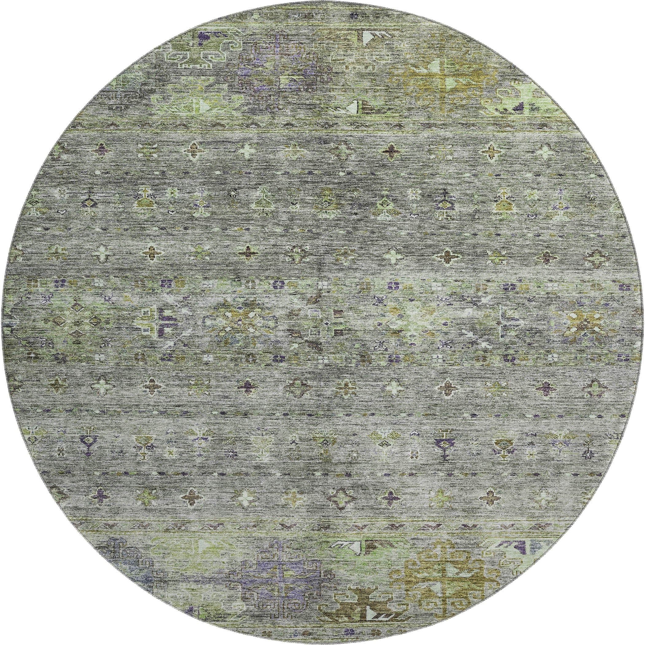 Seoul Machine Washable Transitional Sage Green Rug 8' x 8' #shape_Round