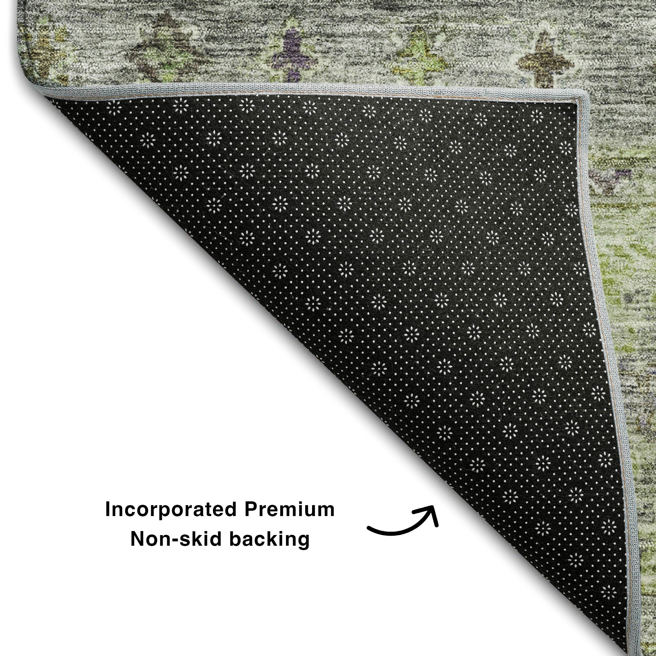 Seoul Machine Washable Transitional Sage Green Rug 1'8" x 2'6" #shape_Rectangle