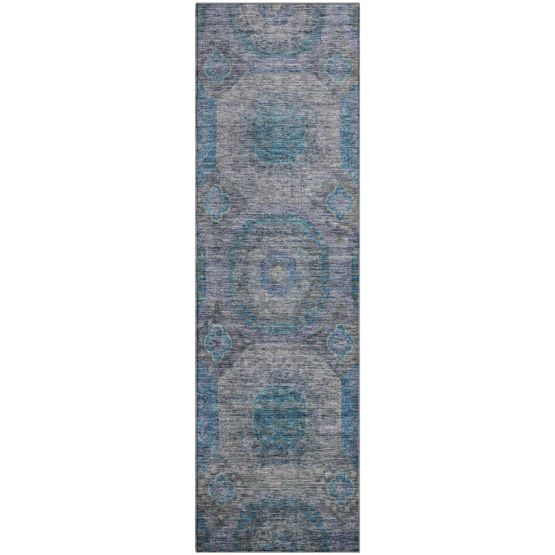 Siena Machine Washable Transitional Blue Rug 2'3" x 7'6" #shape_Runner