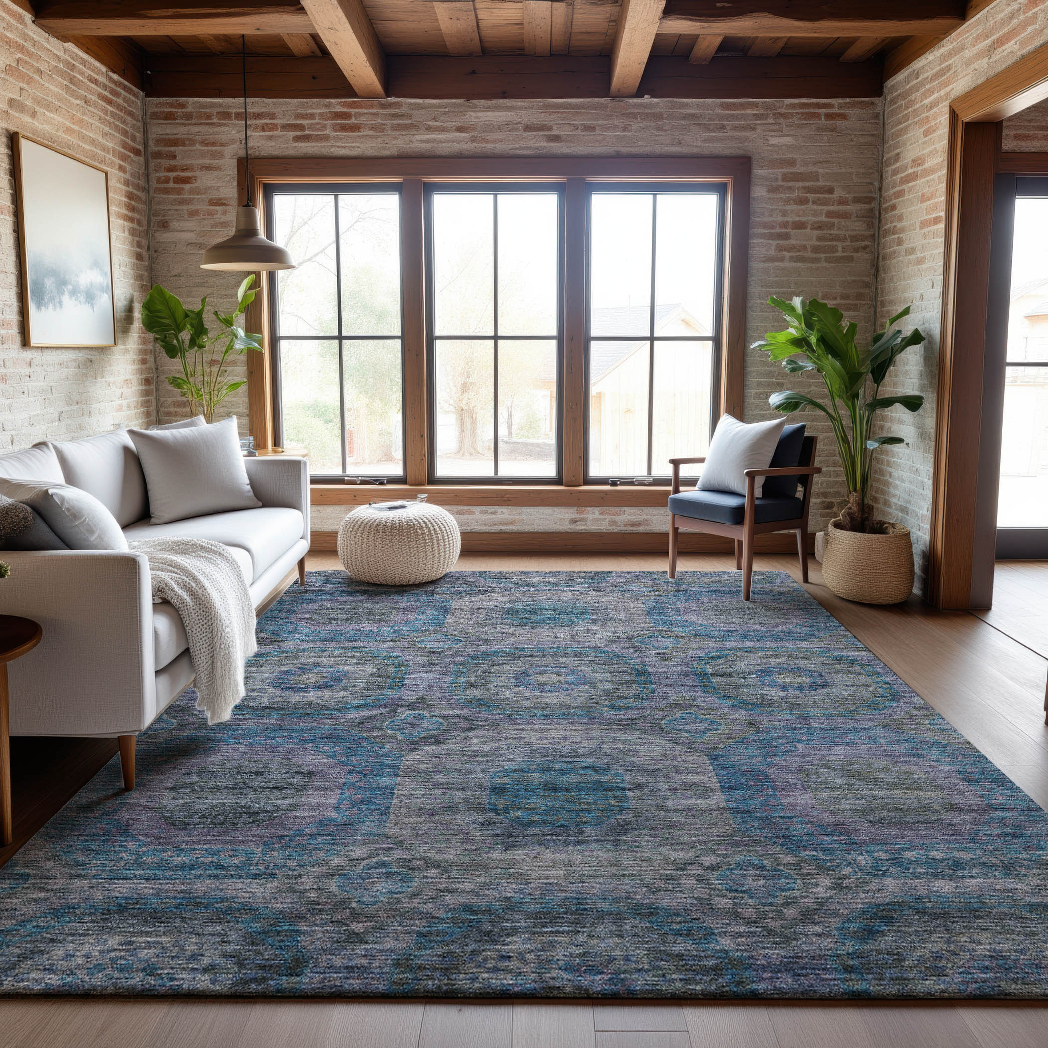 Siena Machine Washable Transitional Blue Rug 2'6" x 3'10" #shape_Rectangle
