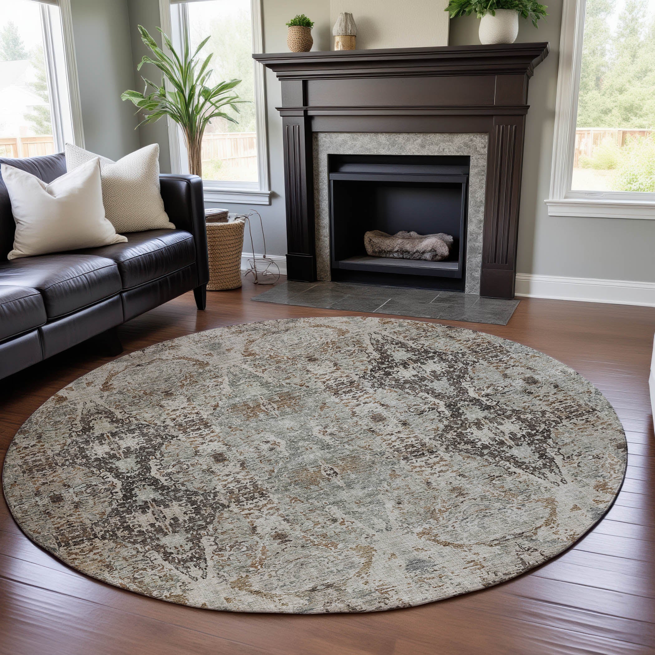 Colombo Machine Washable Transitional Linen Ivory Rug 8' x 8' #shape_Round