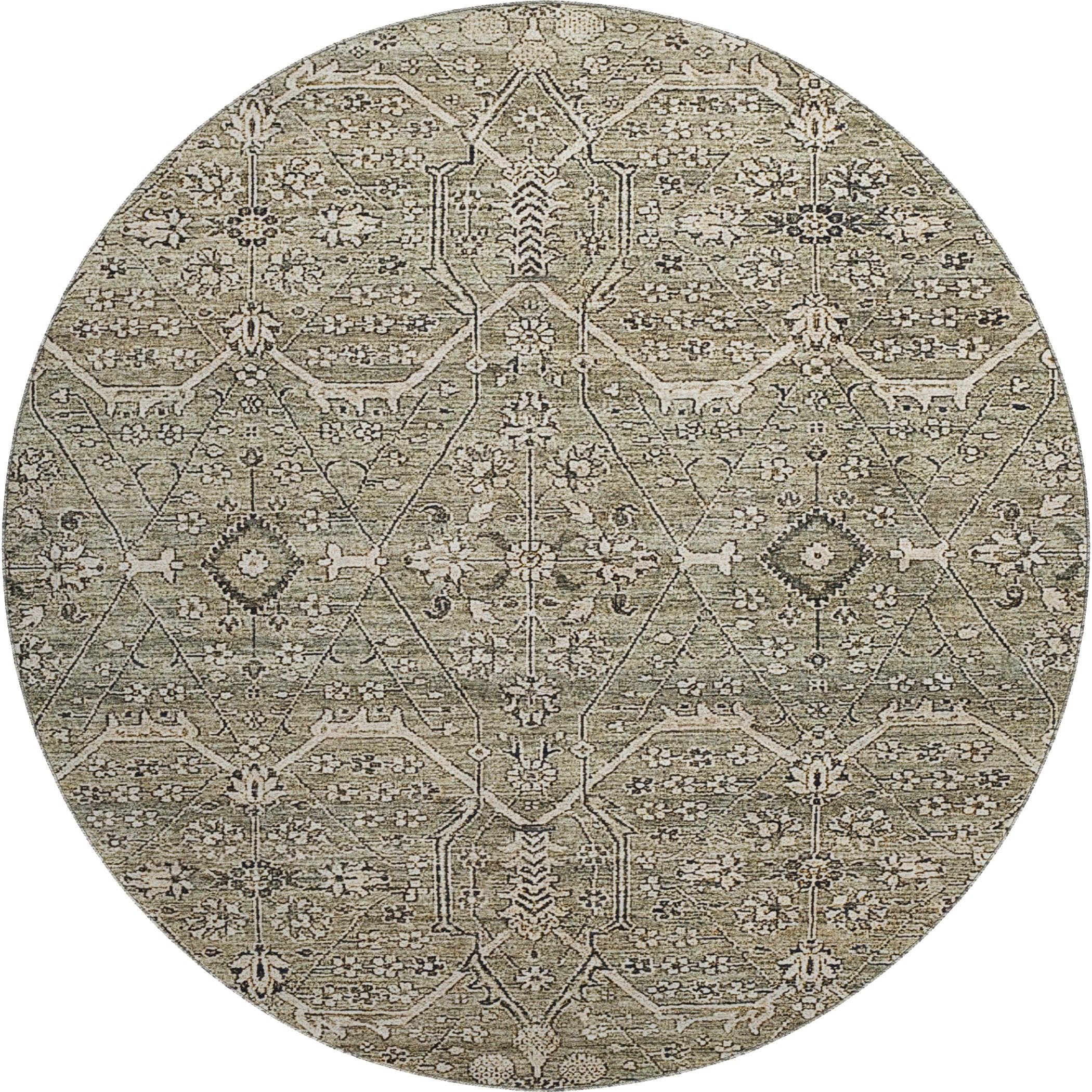 Reykjavik Machine Washable Traditional Khaki Brown Rug 8' x 8' #shape_Round