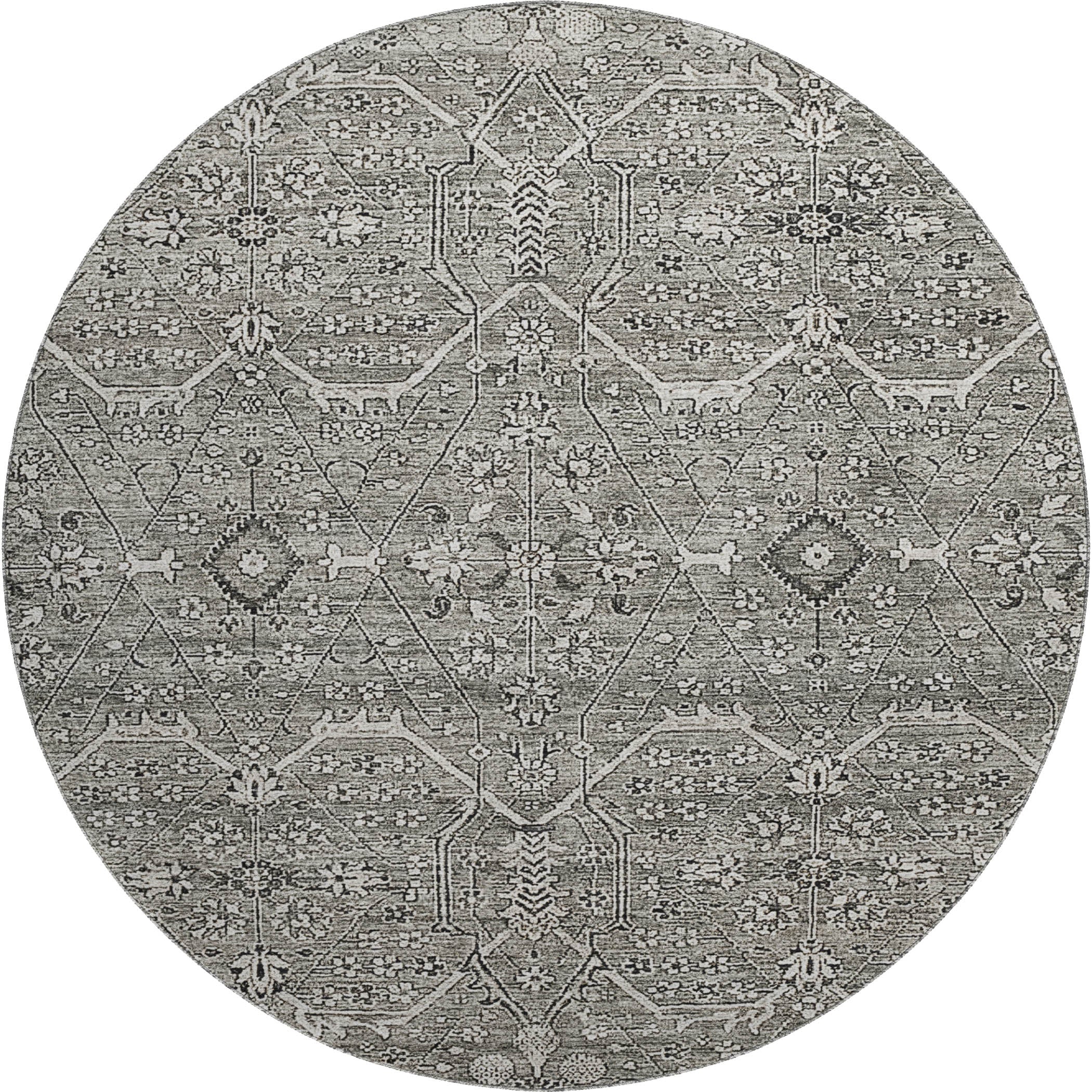 Reykjavik Machine Washable Traditional Pewter Gray Rug 8' x 8' #shape_Round