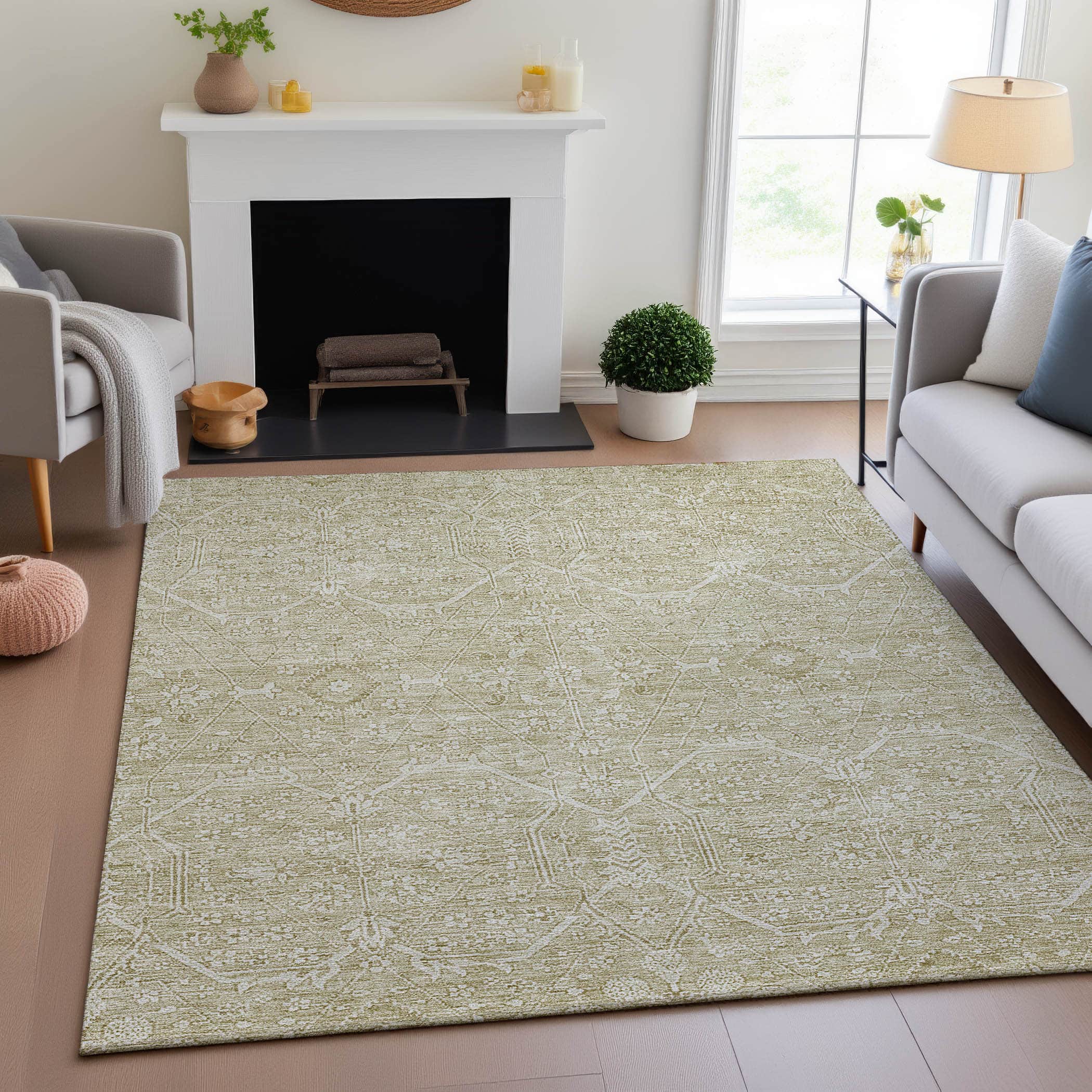 Kotor Machine Washable Traditional Beige Brown Rug 2'6" x 3'10" #shape_Rectangle
