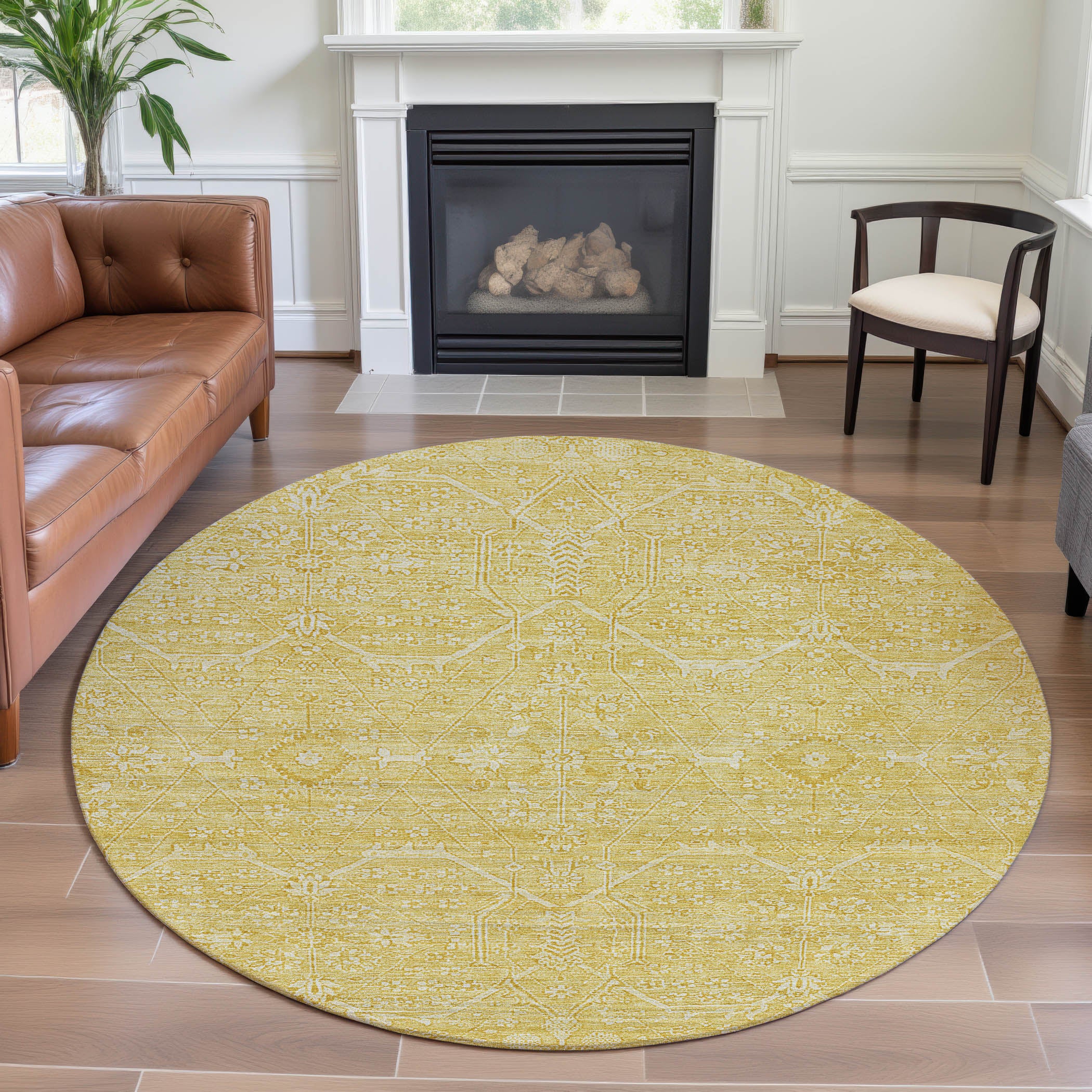 Kotor Machine Washable Traditional Gold Rug 8' x 8' #shape_Round