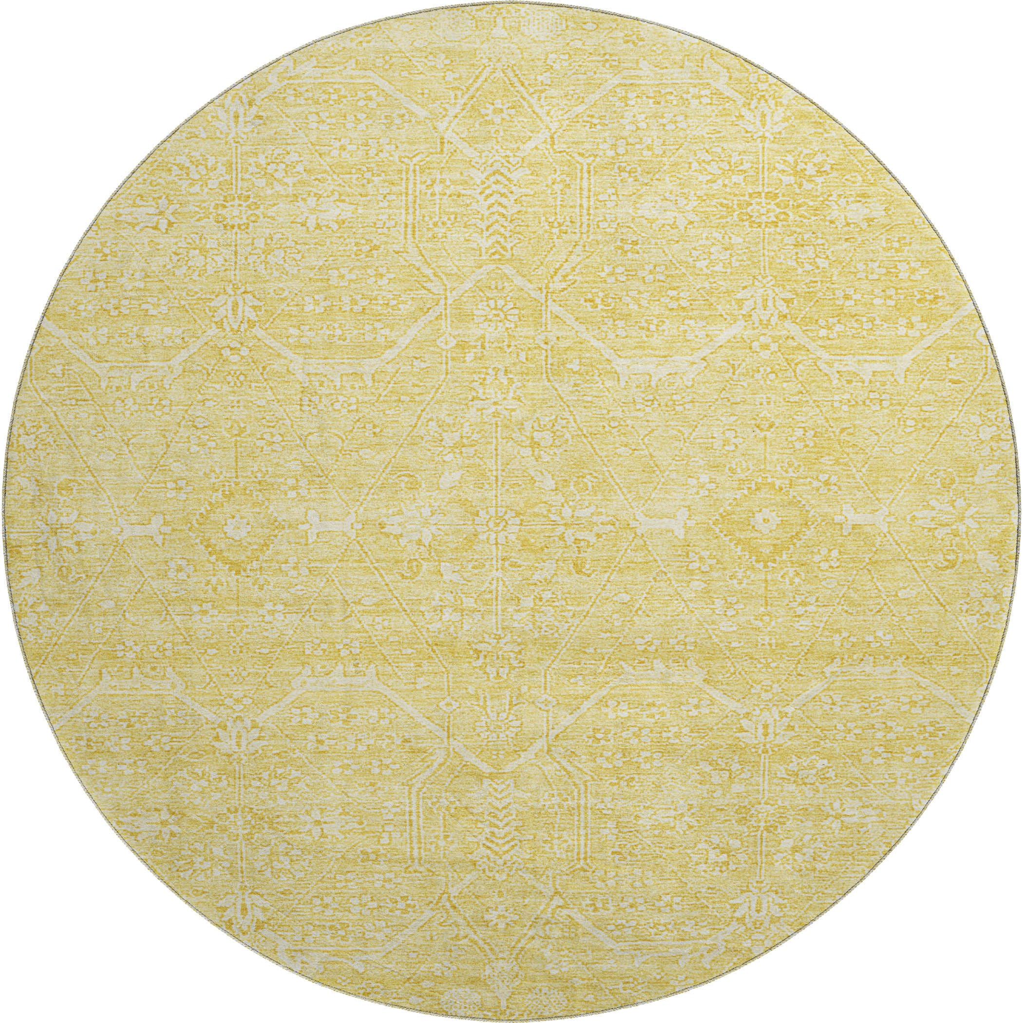 Kotor Machine Washable Traditional Gold Rug 8' x 8' #shape_Round