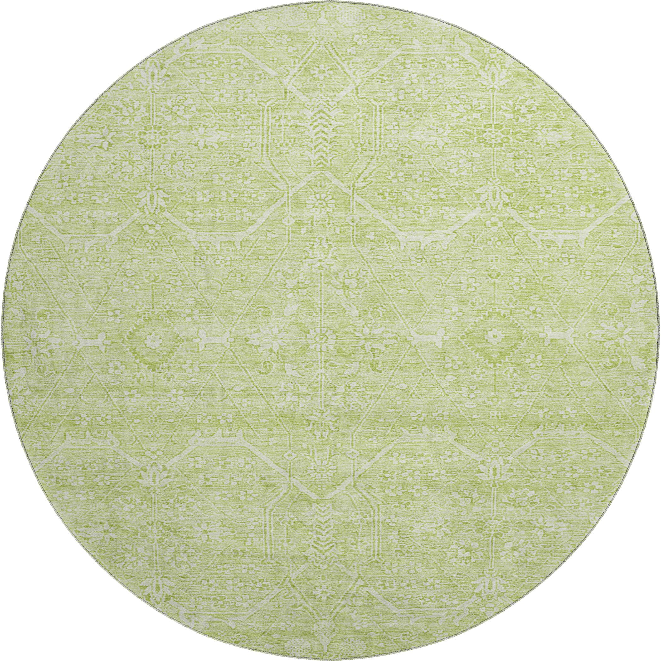 Kotor Machine Washable Traditional Mint Green Rug 8' x 8' #shape_Round