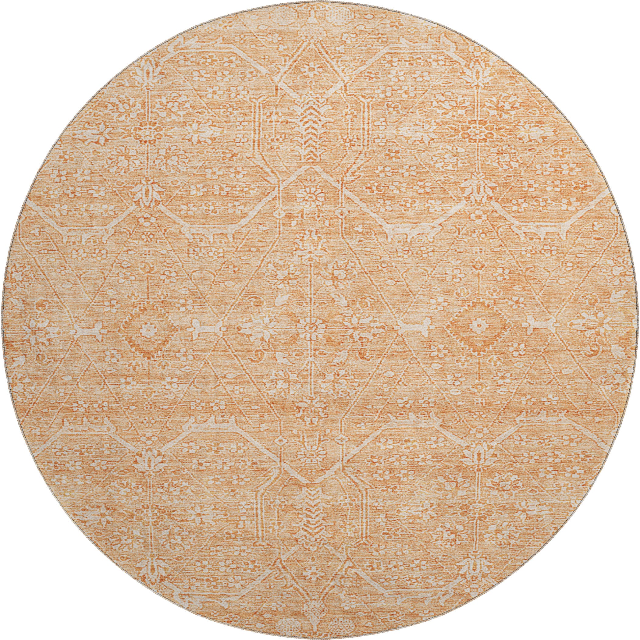 Kotor Machine Washable Traditional Salmon Orange Rug 8' x 8' #shape_Round